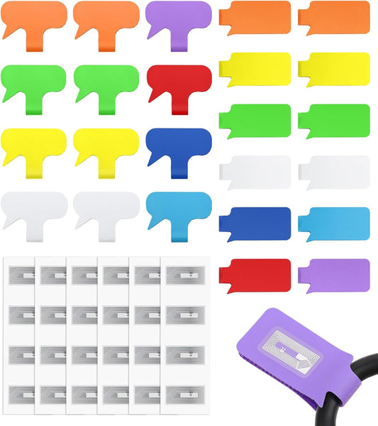 24 Set Smart NFC Cable Labels - 8 Colors Reusable Write-On Wire Labels with Blank NFC Tags, Programmable Cord Identification Labels for Electronics Cable Management, Oval and Rectangle