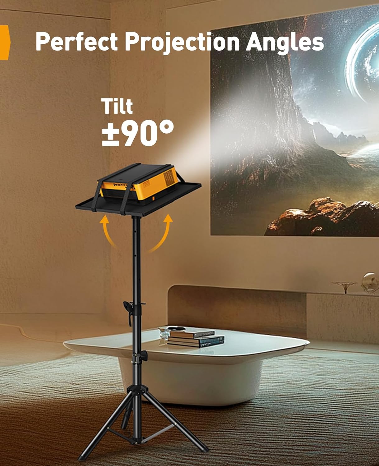 Perlegear Projector Stand Tripod, 21" to 45" Height Adjustable Laptop Stand, Portable Tall Projector Stand 90°Tilt with Spikes for Outdoor Movies, Camping, Office, Home, Stage, or Studio, DJ Rack