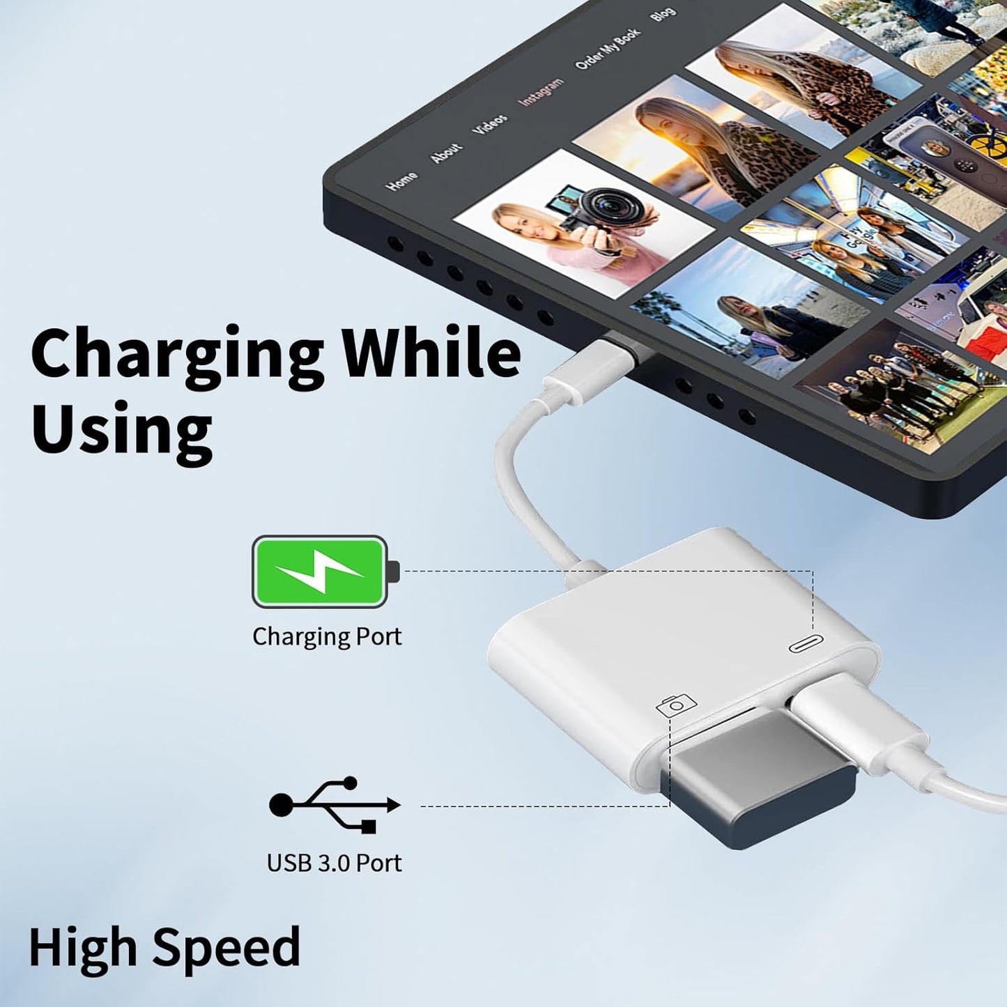 [Apple MFi Certified] Lightning to USB Camera Adapter for iPhone, iPad to USB 3.0 Female OTG Adapter with Charging Port, Plug and Play, Support Card Reader, USB Flash Drives, Keyboard