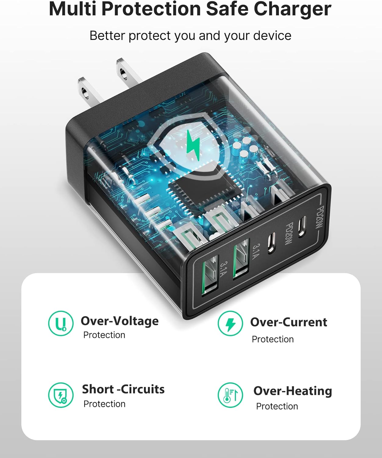 [2-Pack] USB C Wall Charger Block, Aiminu 40W 4-Port Fast Charging Block Dual Port QC+PD Power Brick Multiport Type C Charger Plug Adapter for iPhone 15 14 13 12 11 Pro Max XS XR SE 8 Plus, Samsung