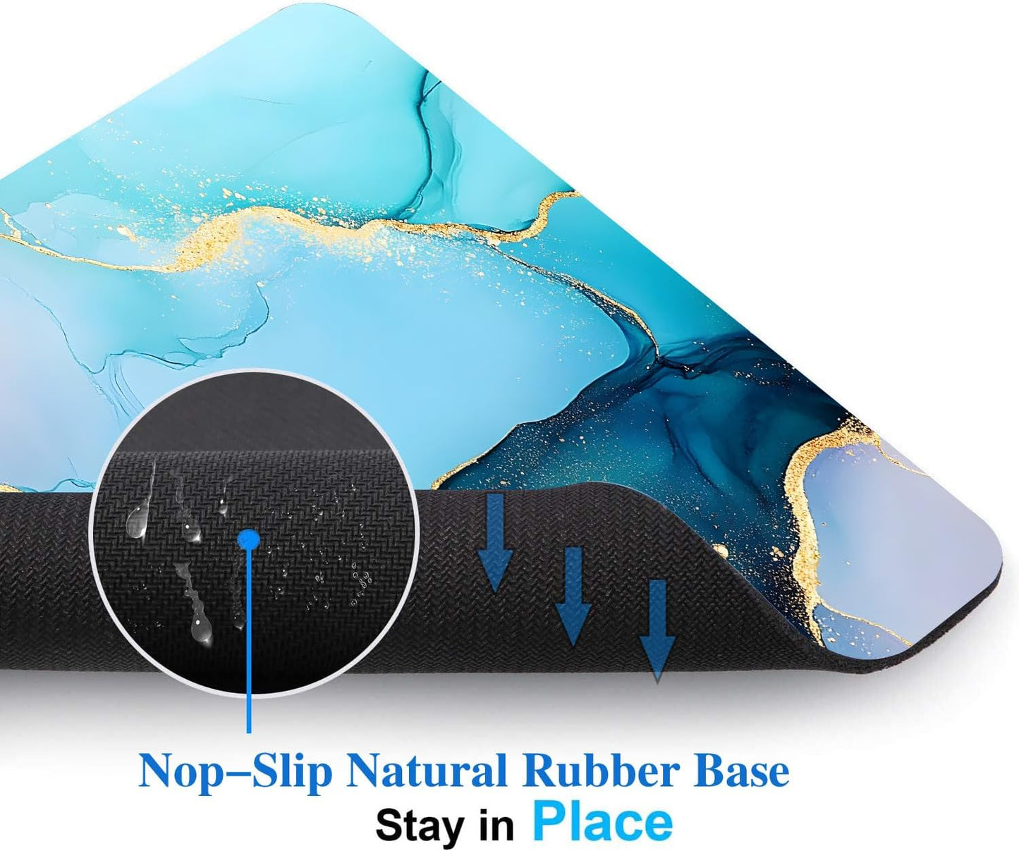 Golden Texture Teal Marble Mouse Pads for Desk, Portable Wireless Computer Mouse pad Small Design with Women, Non-Slip Rubber Base Laptop Mousepad 9.5" x 7.9" Smooth Surface for Office & Travel