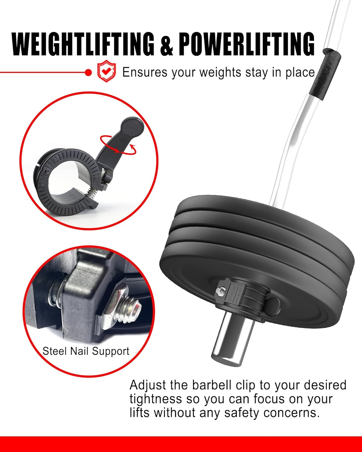 Olympic Barbell Clamps 2 inch Adjustable Barbell Clips Quick Release Pair of Locking Weight Clips for Bars