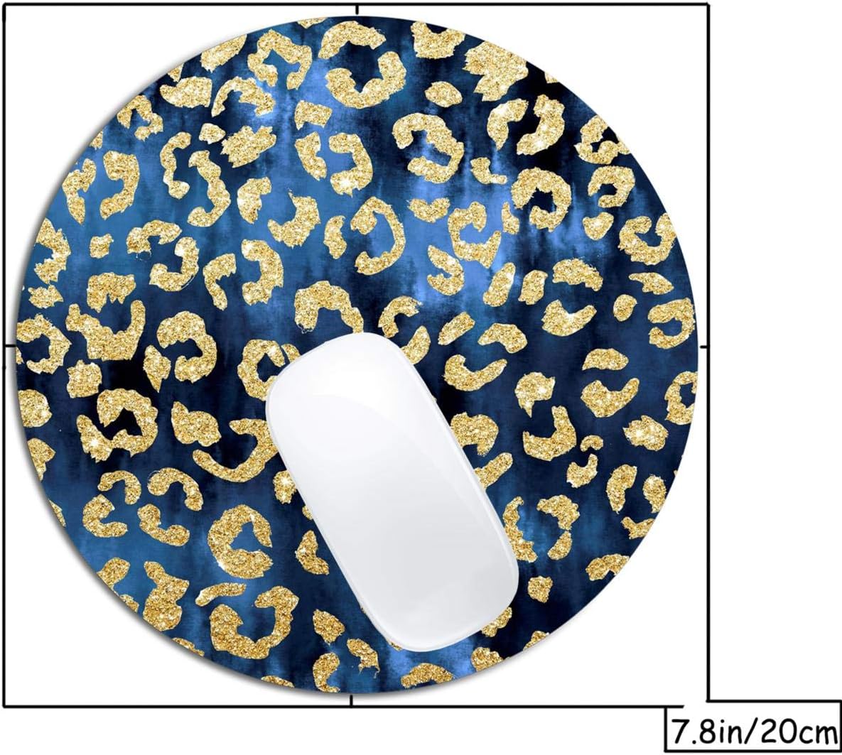 Leopard Gold Watercolor Navy Blue Mouse Pad Round Non-Slip Rubber Mousepad Laptop Office Computer Decor Cute Desk Accessories Customized Design Mouse Pad