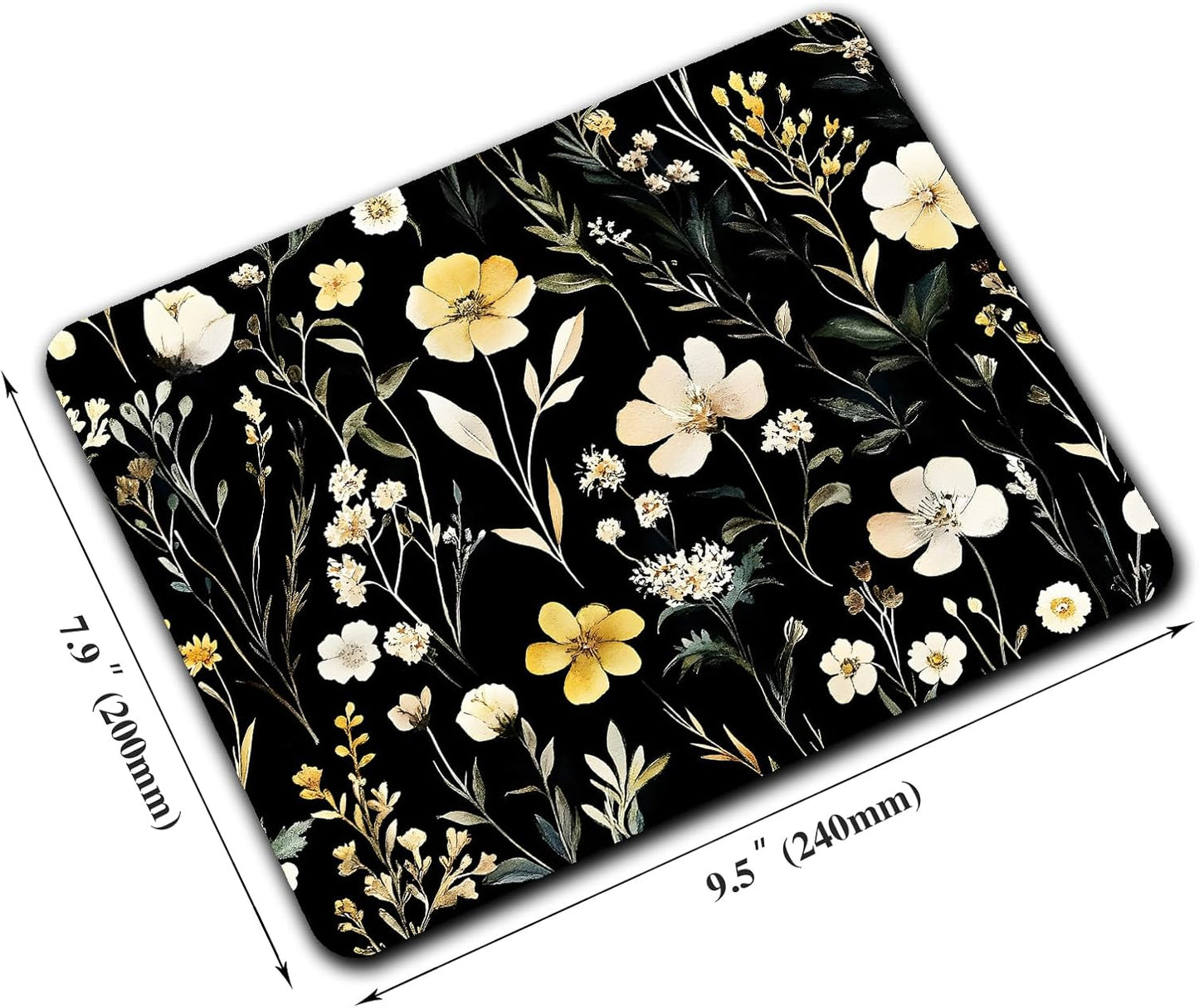 Wildflowers Aesthetic Floral Custom Mouse Pad with Non-Slip Rubber, Small Square Design for Wireless Laptop & Computer Mouse Pads for Desk, 9.5 x 7.9 inch Smooth Surface for Gaming & Office