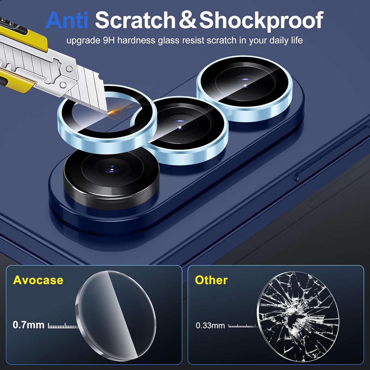 for Samsung Galaxy Z Fold 7 Camera Lens Protector, Individual Metal Ring Tempered Glass Lens Cover, [Strong Adsorption] Scratch Resistant Ultra-Thin HD Clear Lens Cover, 1 Set-Blue Ring