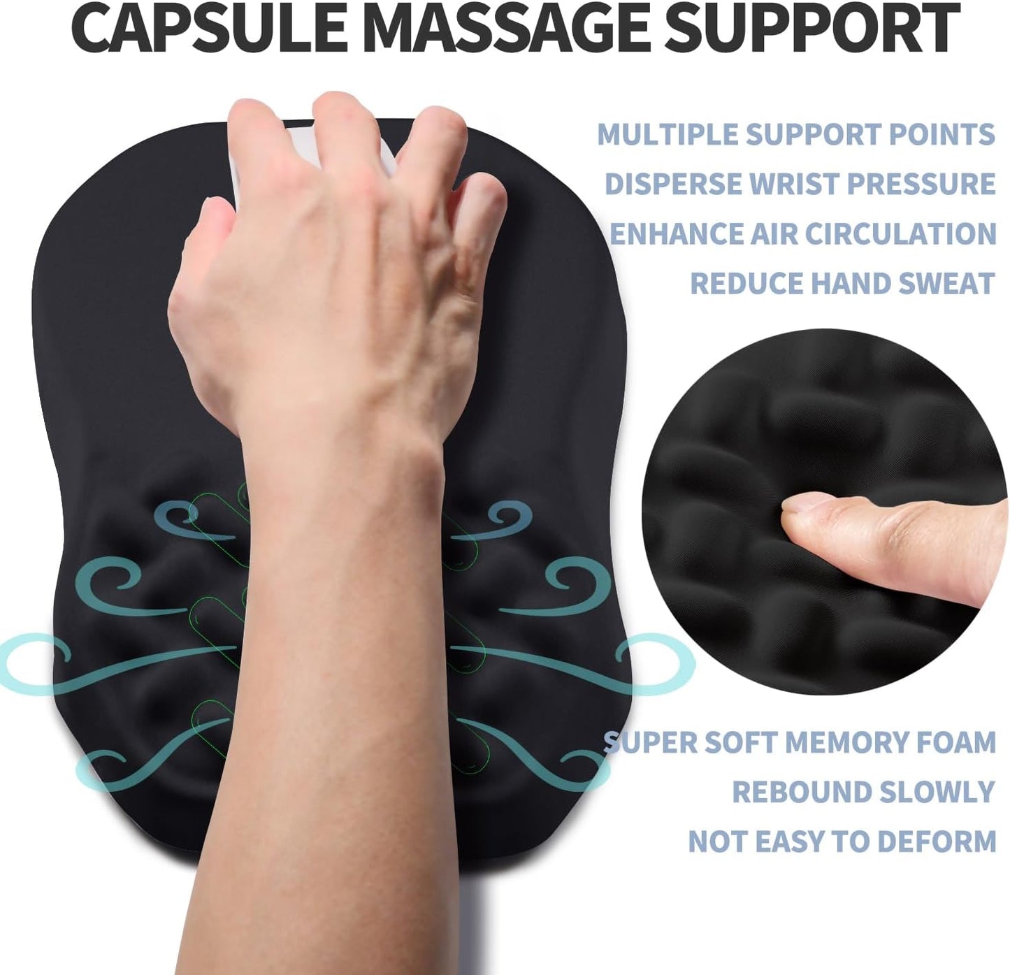 Ergonomic Raised Mouse Pad Wrist Support with Bilateral Slope Memory Foam Mousepad for Wrist Rest and Carpal Tunnel Pain Relief 11.8x7.9〃 Black