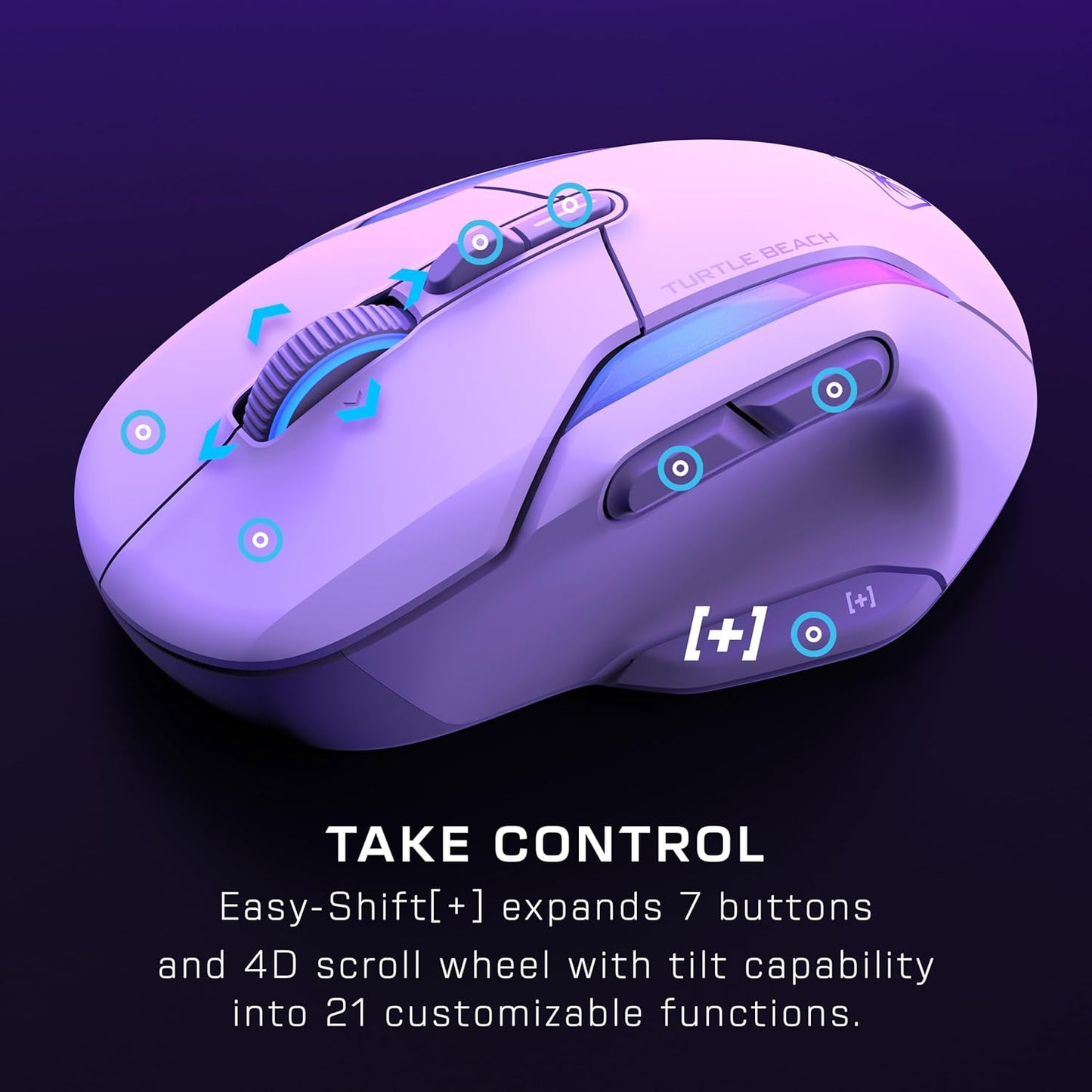 Turtle Beach Kone II Air – Wireless Ergonomic RGB Gaming Mouse, 350-Hr Battery, 26K DPI Optical Sensor, 100M Click Optical Switches, 21 Customizable Inputs, 4D Free-Spin Scroll Wheel – Arctic White