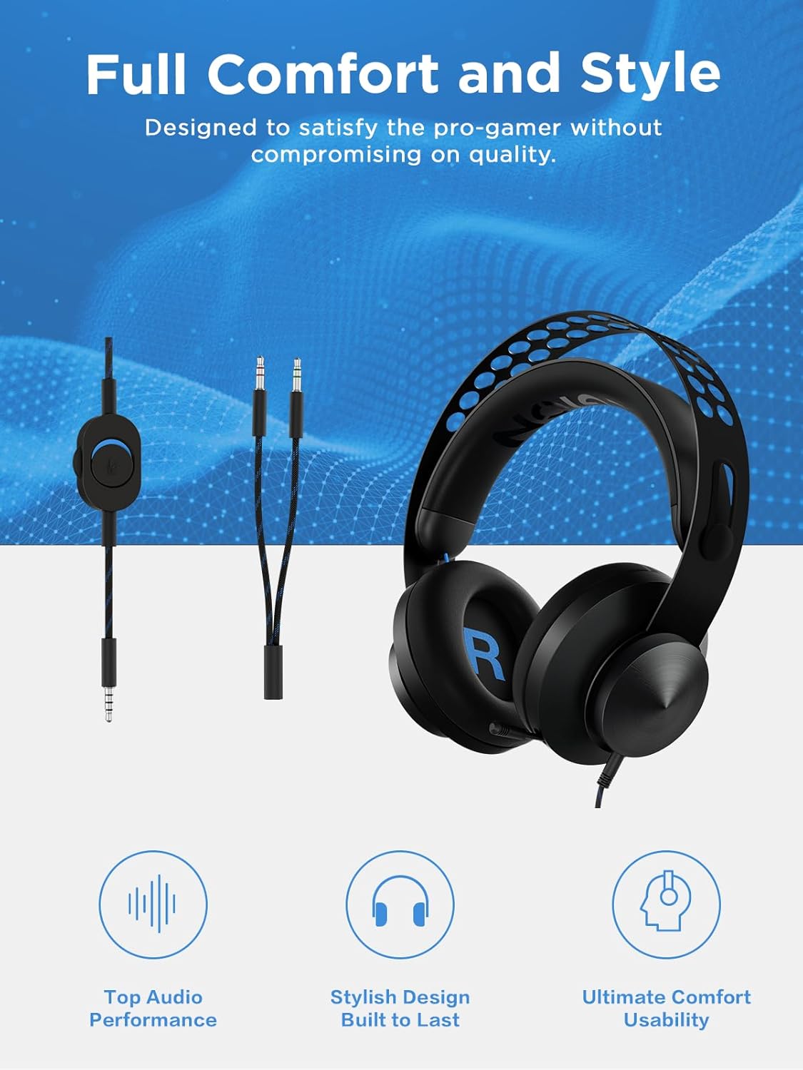 Lenovo Legion H300 Stereo Gaming Headset, Noise-Cancelling Mic, Memory Foam & PU Leather Earcups, Stainless Steel Headband, PC, PS4, Xbox One, Nintendo Switch, Mac, GXD0T69863, Black