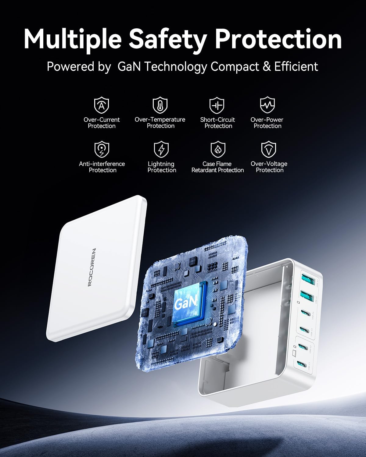 270W USB C Charger Block, Rocoren 6 Port Multi USB-C Charging Station,100W PD Fast USBC Gan Charger Station Hub Dock for Multiple Devices, Laptop Type C for MacBook/iPhone 16/iPad/Galaxy S25
