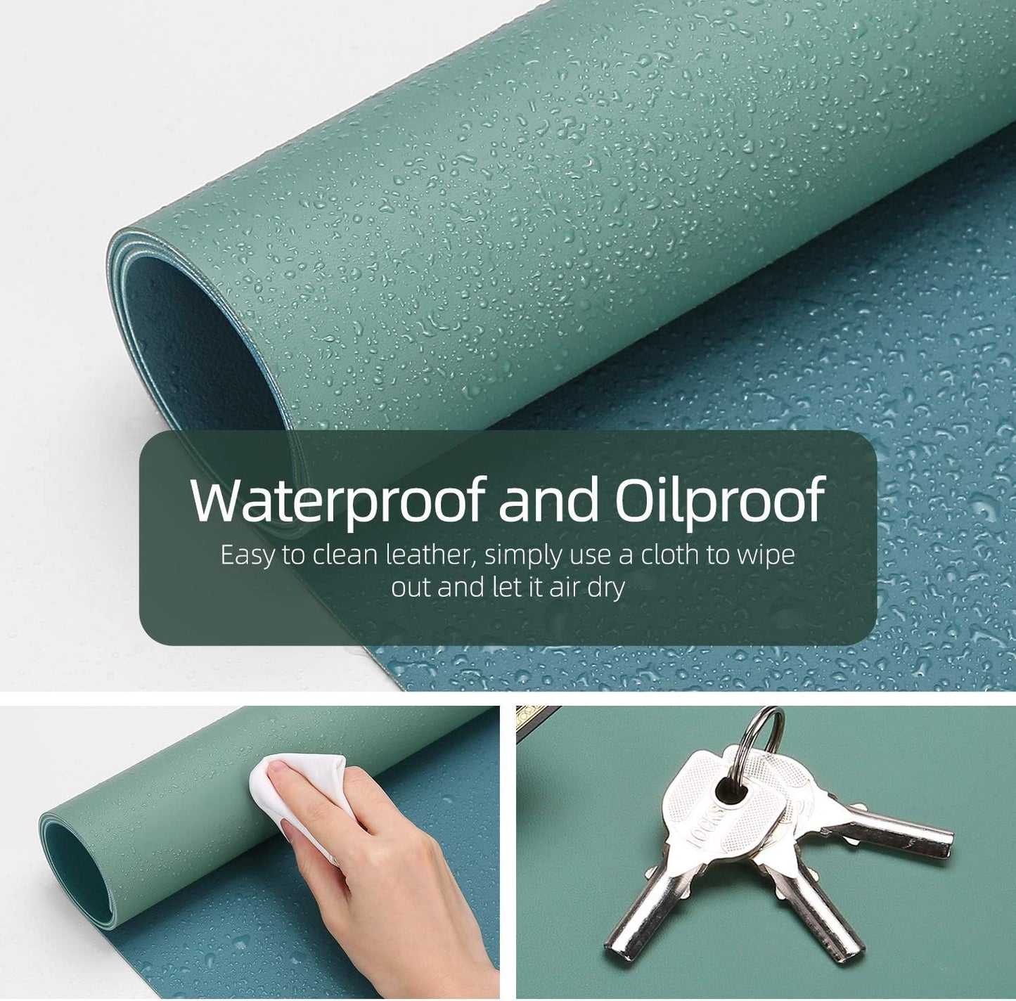 YSAGi Desk Pad, Desk Mat, 31.5" x 15.7" Dual-Sided Laptop Desk Pad Protector, Large Leather Desk Blotter for Keyboard and Mouse, Waterproof Desk Writing Pad for Office(Pistachio Green + Green Blue)