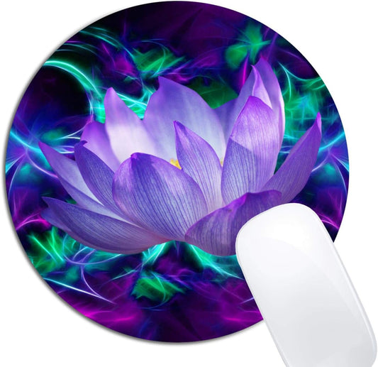 Purple Lotus Flower Mouse Pad Round Non-Slip Rubber Mousepad Laptop Office Computer Decor Cute Desk Accessories Customized Design Mouse Pad