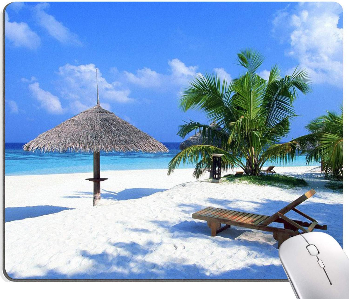 Tropical Beach Mouse Pad, Coconut Palm Trees Shadows on Hawaii Shore Summer Plants Idyllic, Customized Rectangle Non-Slip Rubber Mousepad Nature Gaming Mouse Pad, 9.5 X 7.9 Inches