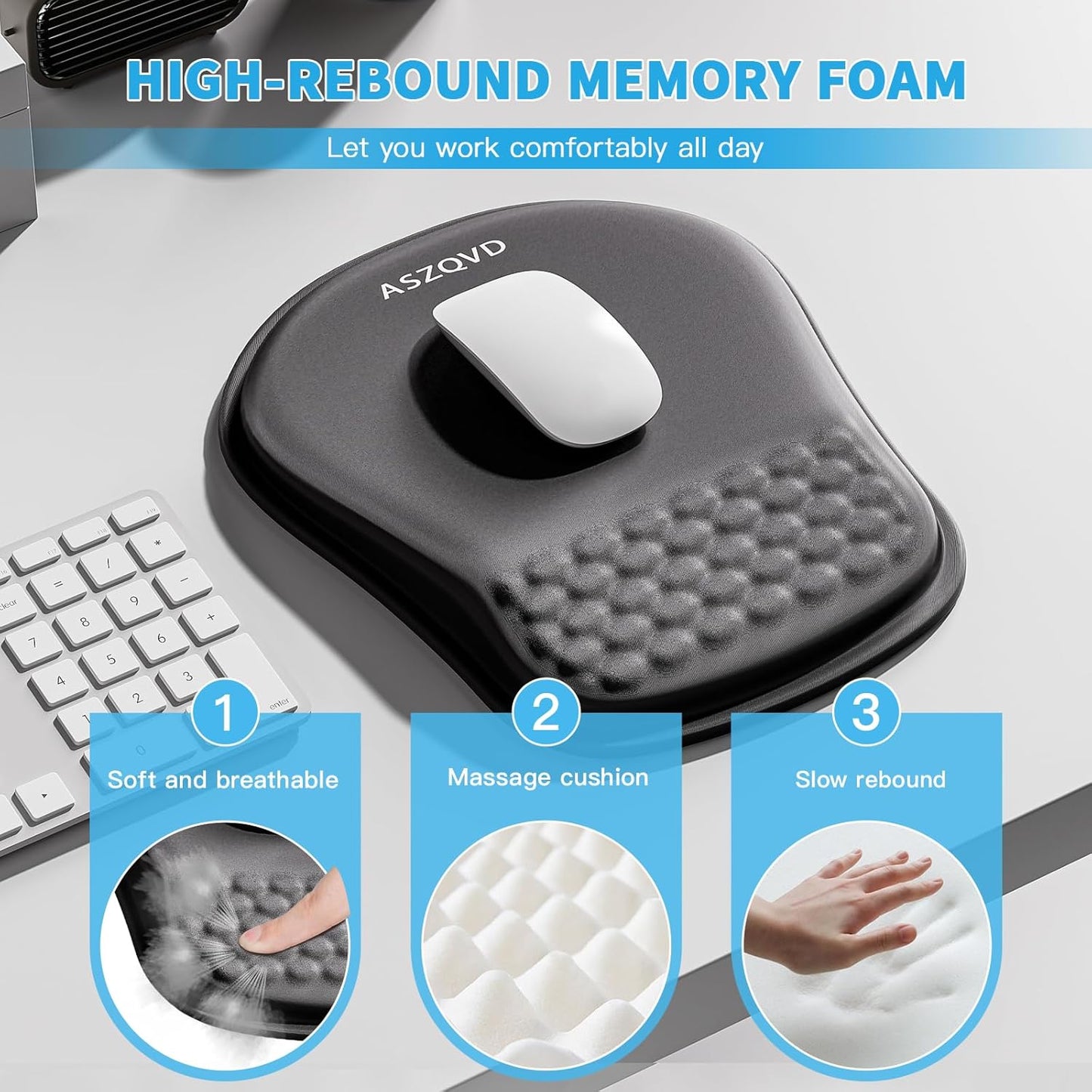 Mouse Pad with Wrist Rest, Ergonomic Mousepads with Wrist Support, Soft Lycra Fabric Memory Foam Office Desk Accessories for Comfort/Pain Relief/PC Gaming/Computer/Laptop (Black)