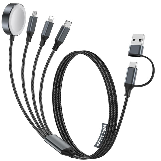 4-in-2 Charging Cable for Apple Watch Charger/Samsung/iPhone Charger,Car/Travel Essentials,Type C Cable Multi Cord for iWatch Ultra/10-2/iPhone 16-11/Samsung S25-S20,PlayStation 4,iPad,airPods-Black