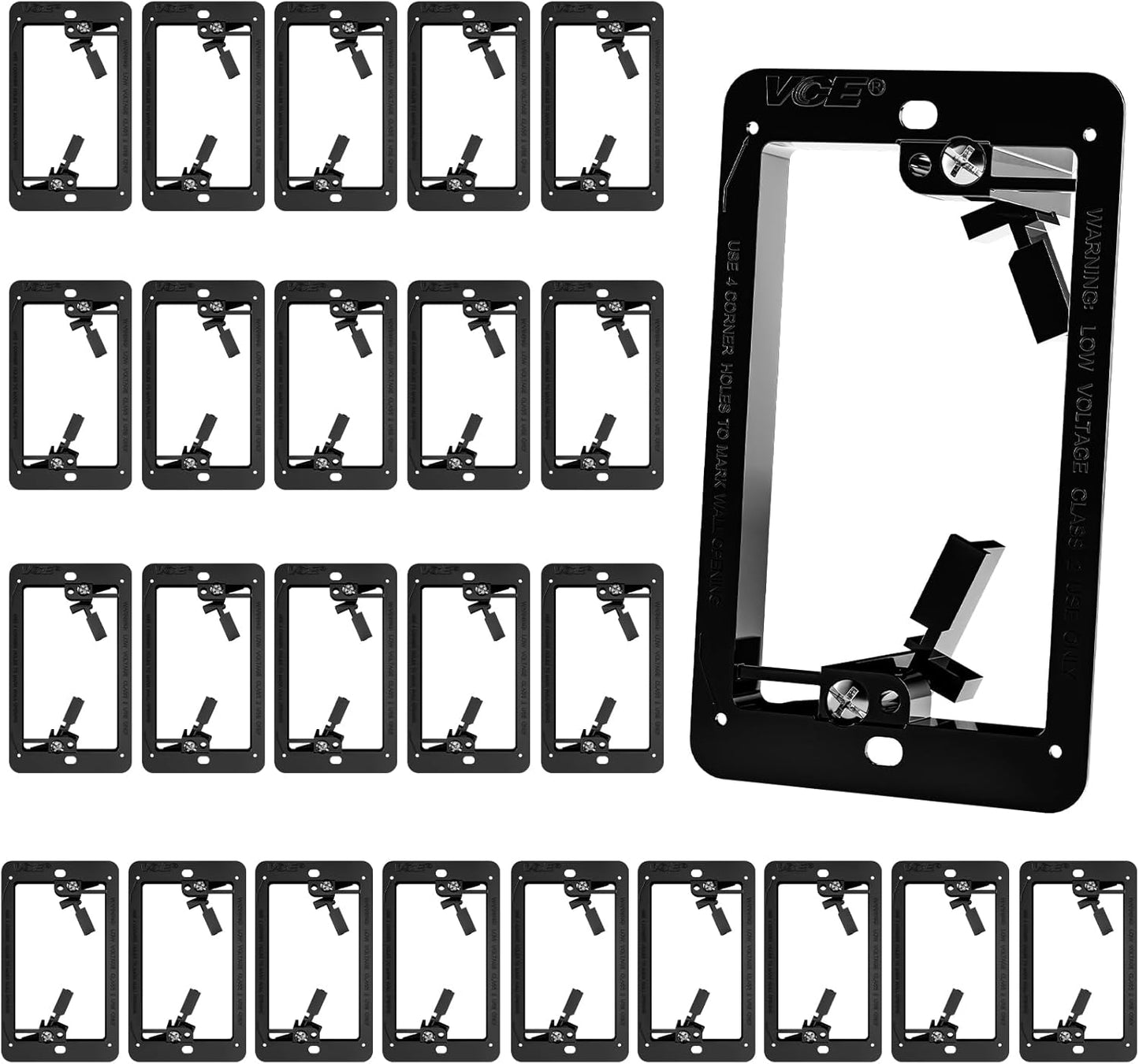 VCE 25-Pack Low Voltage Box for Single Gang Wall Plate, Black Low Voltage Mounting Bracket with Alignment Holes for Easy Drilling Fits Network, HDMI, Coaxial, Speaker, Telephone Cables