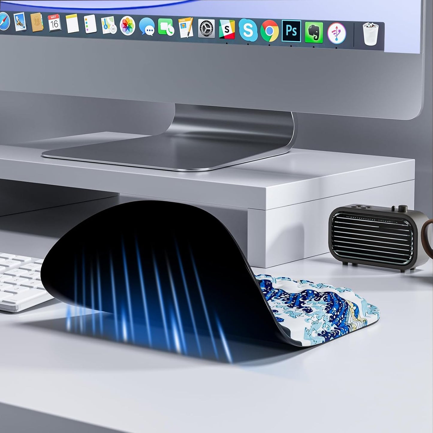 Mouse Pad with Wrist Rest, Ergonomic Mousepads with Wrist Support, Soft Lycra Fabric Memory Foam Office Desk Accessories for Comfort/Pain Relief/PC Gaming/Computer/Laptop (Black Kanagawa)