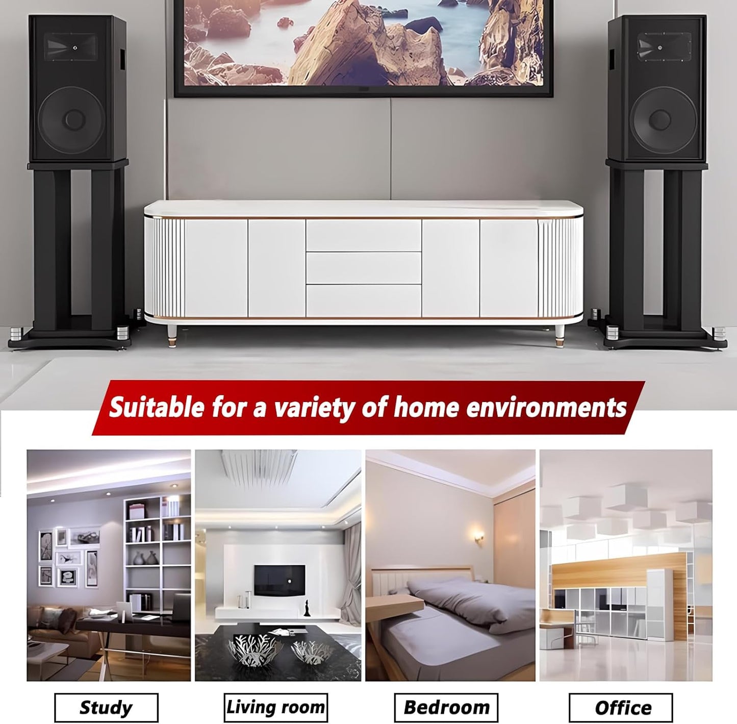 A Pair of Universal Speaker Stands, Heavy Duty Speaker Stands Holds Bookshelf Speaker Satellite Speaker Large Speaker, Vibration-Absorbing MDF Design, Holds 88lbs Speaker (Black, 40cm/15.7in)