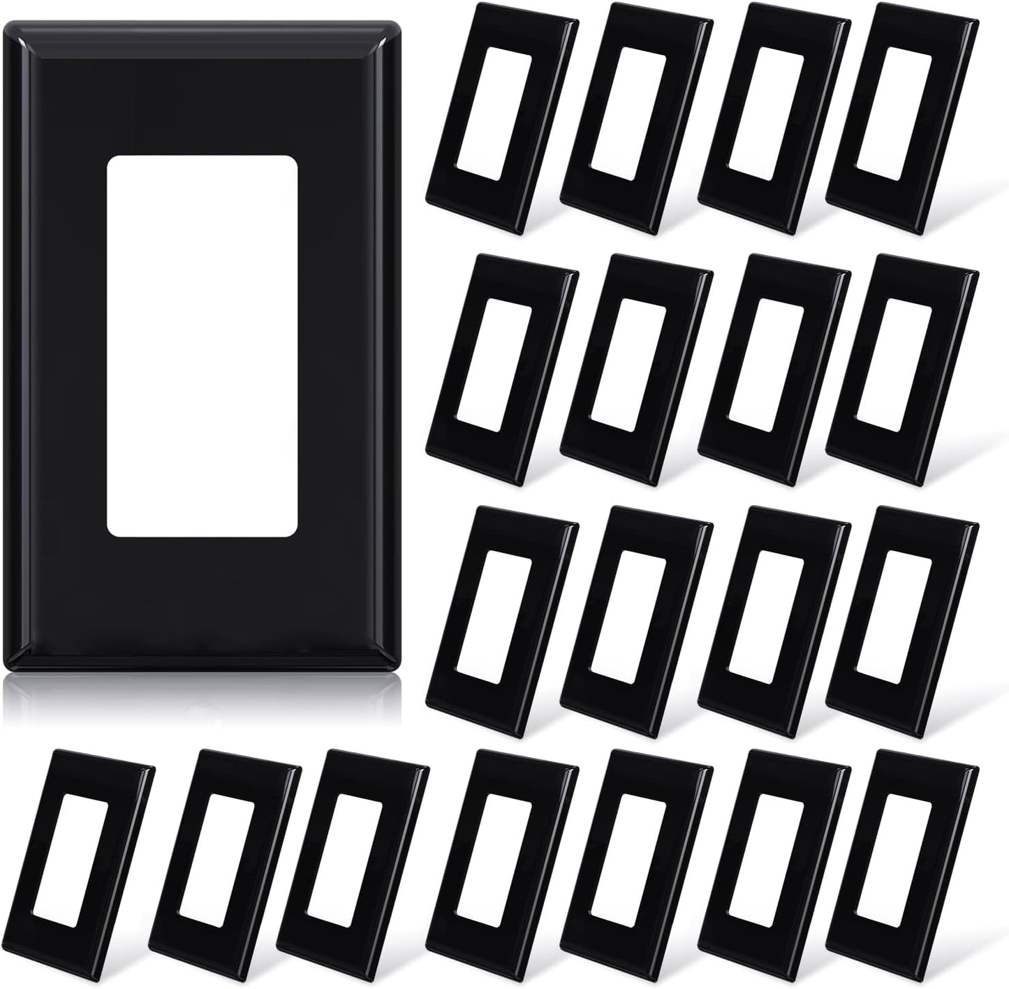 ELEGRP 1-Gang Screwless Decorative Wall Plates, Standard Size Unbreakable Thermoplastic Faceplate Cover for Decorator Receptacle Outlet Switch, UL Listed (20 Pack, Glossy Black)