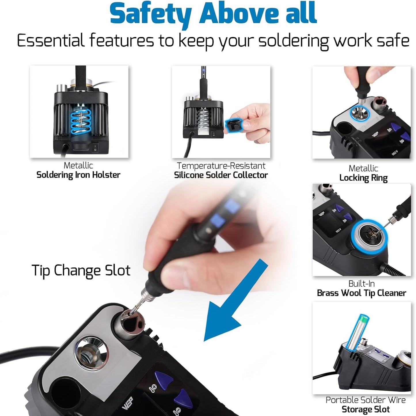 WEP 982-V Micro Soldering kit with 5 C245 Soldering Iron Tips, Temperature Control, Sleep Mode, Auto Shutdown and LCD Display