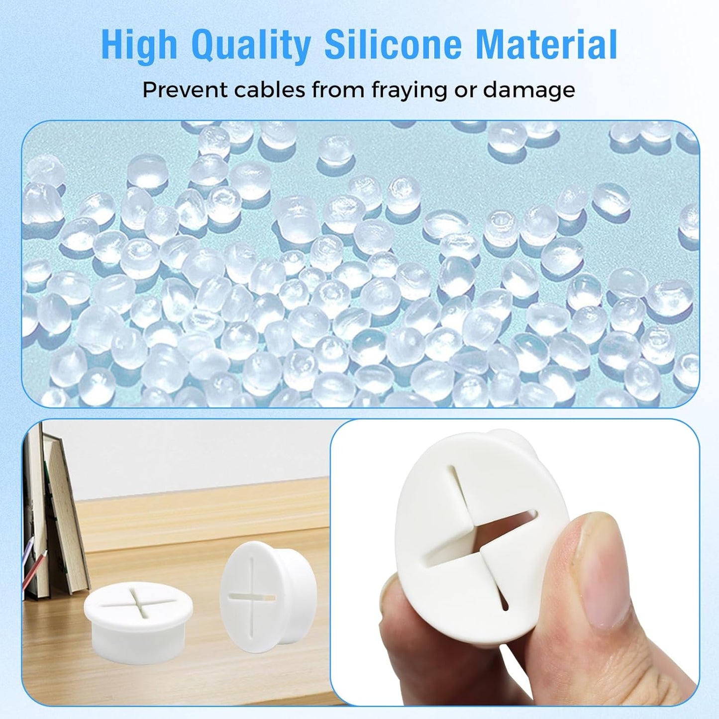 Desk Grommet, 3/4 in 20 mm Silicone Rubber Grommets, White Desk Hole Cover for Cables, Flexible Wall Cord Pass Through Grommet for Office Table Computer Home Furniture Wire Organizer-8 Pcs