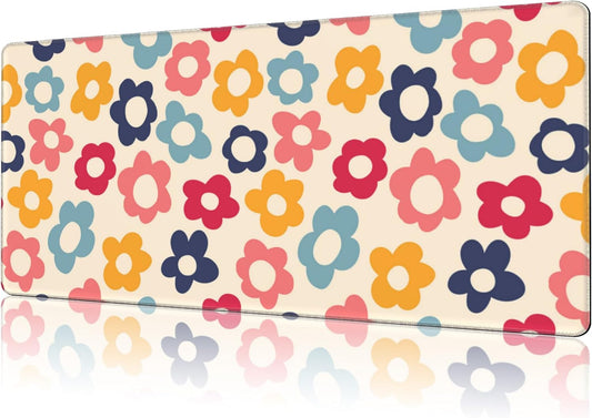 Mouse Pad Large Vintage Flowers Non-Slip Game Desk Mat with Stitched Edge Laptop Keyboard Desk Pad for Work Home Gaming (35.4 x 15.7 Inches)