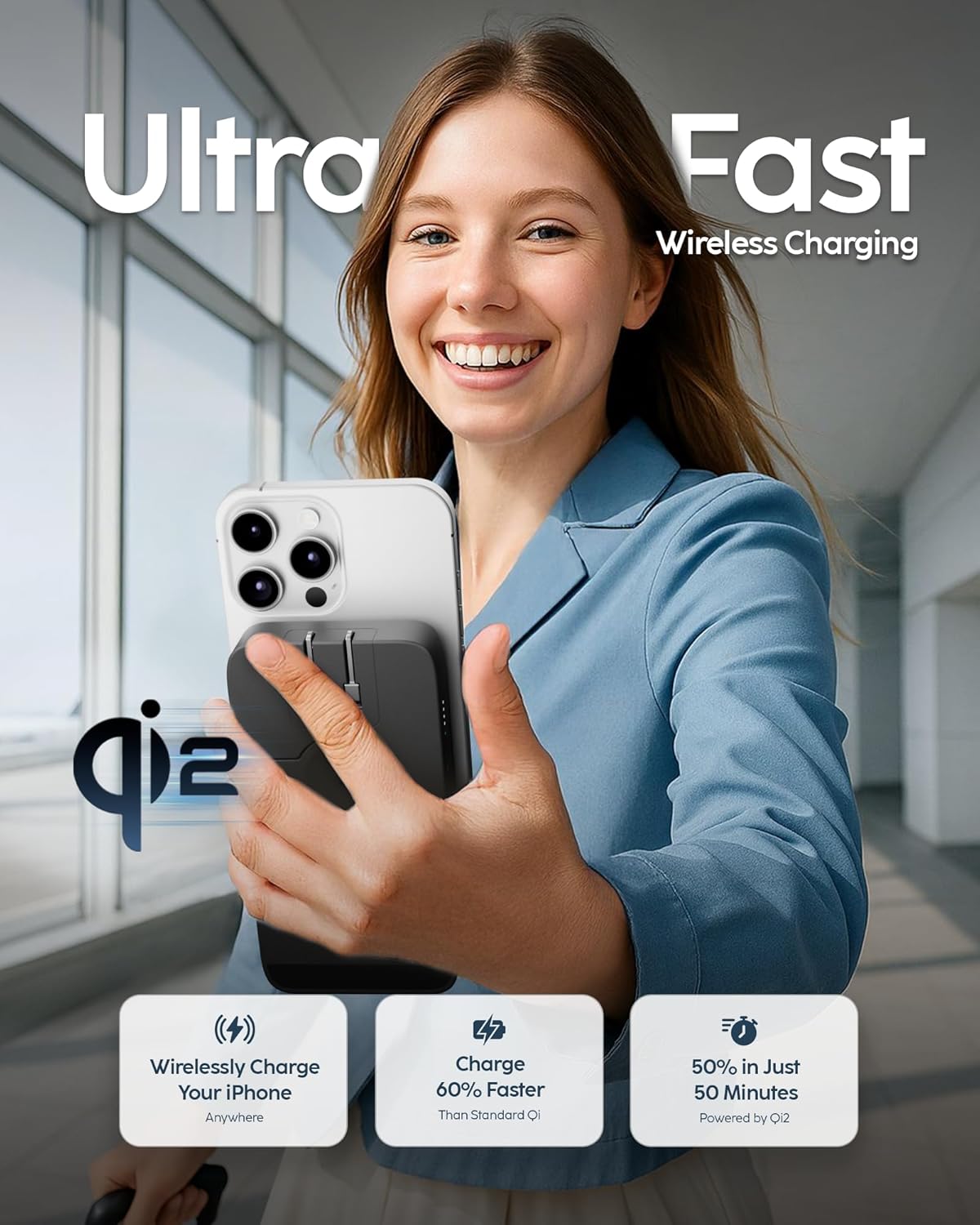 myCharge EcoHub 3 in 1 Apple Charging Station & Magsafe Battery Pack | Wireless Charger for iPhone, iWatch, AirPods | Magnetic Portable Charger with Wall Plug | Travel-Ready & Foldable