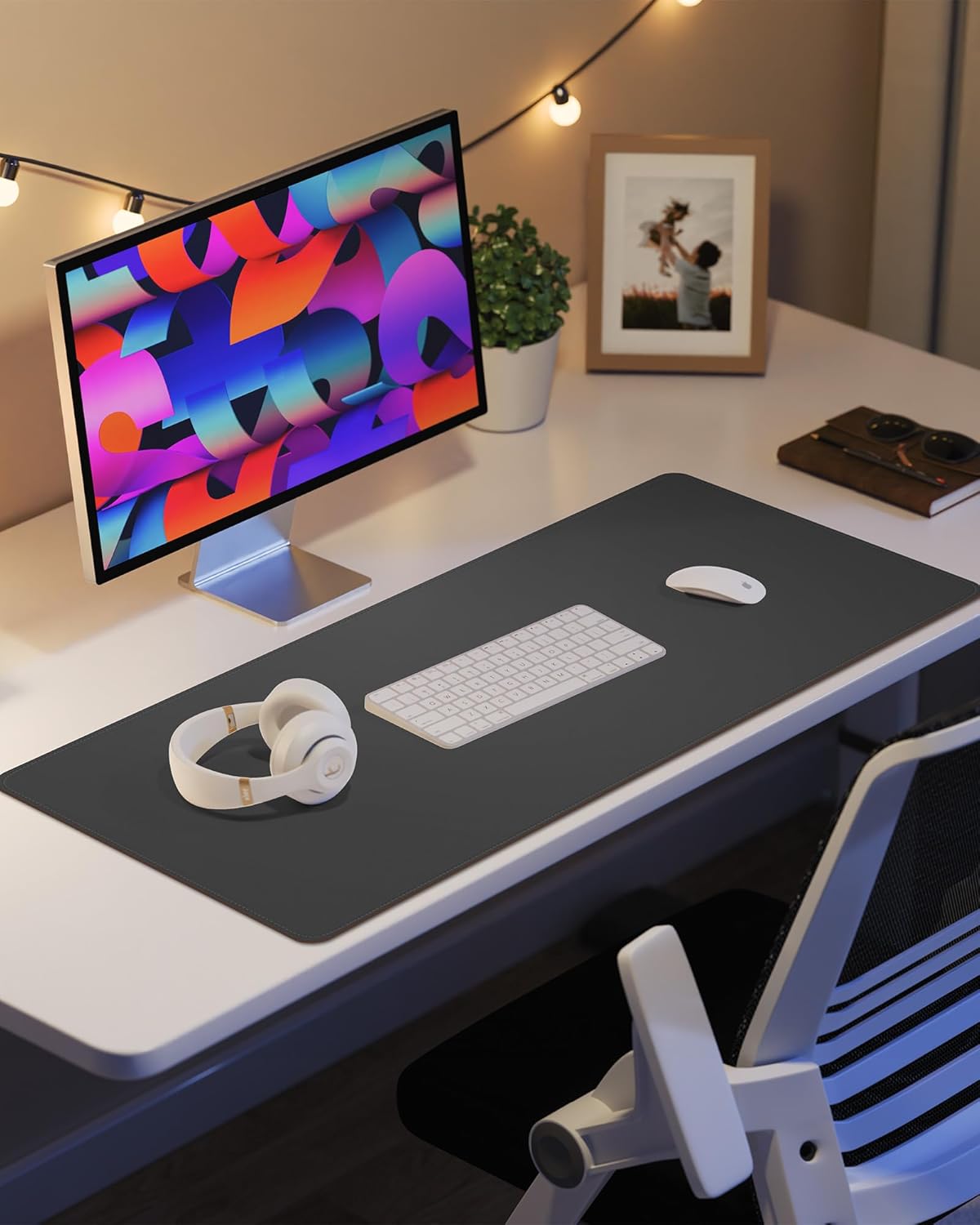 Leather Desk Pad Protector, Large Mouse Pad and Non-Slip Desk Cover, Waterproof PU Leather Blotter Mat for Office and Home (Dark Grey, 36" x 17")