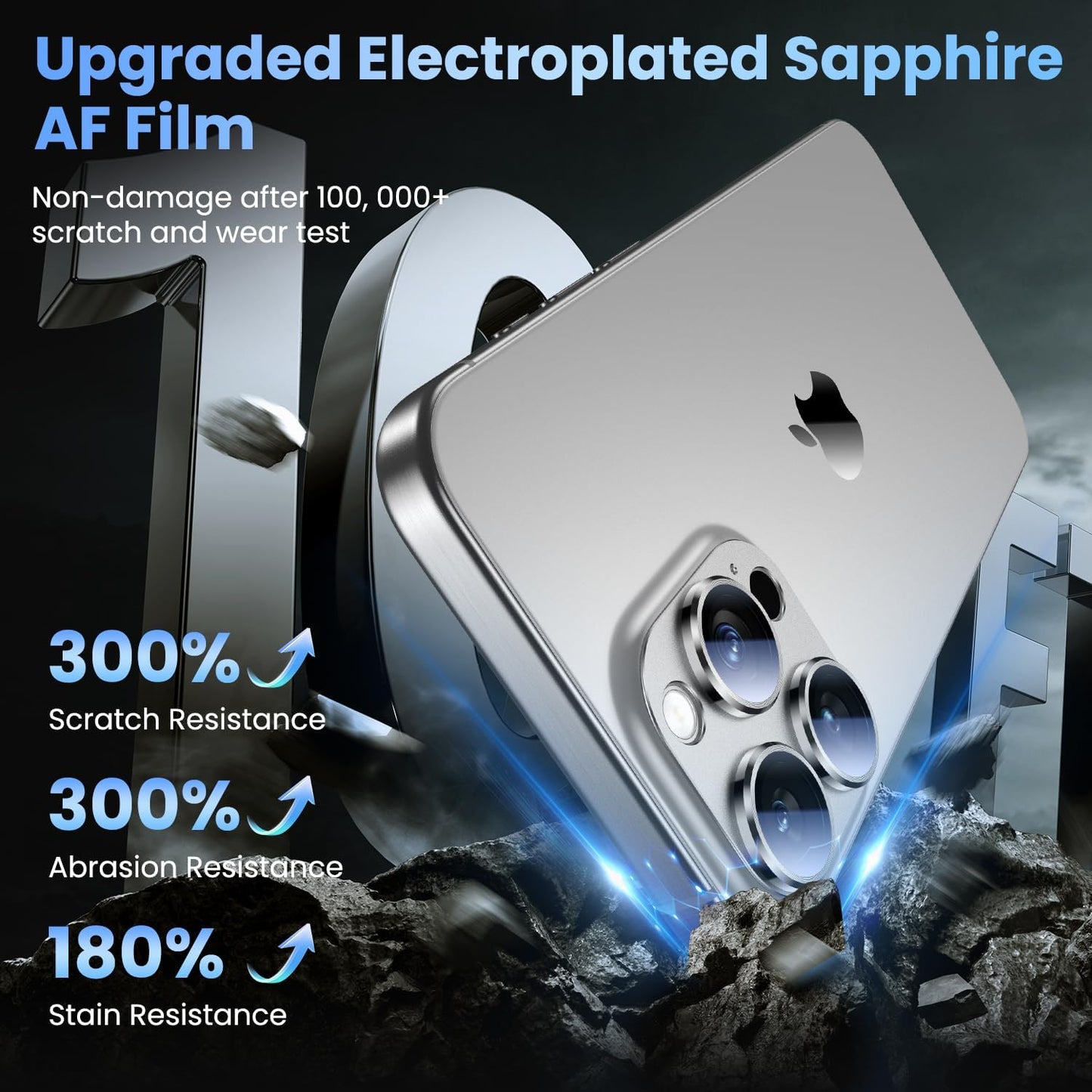 Uyiton Compatible with iPhone 16 Pro/iPhone 16 Pro Max Camera Lens Protector - [Not Easy to Break][Strong Adsorption][Case-Friendly] Metal Tempered Glass Rear Camera Screen Cover - White Titanium