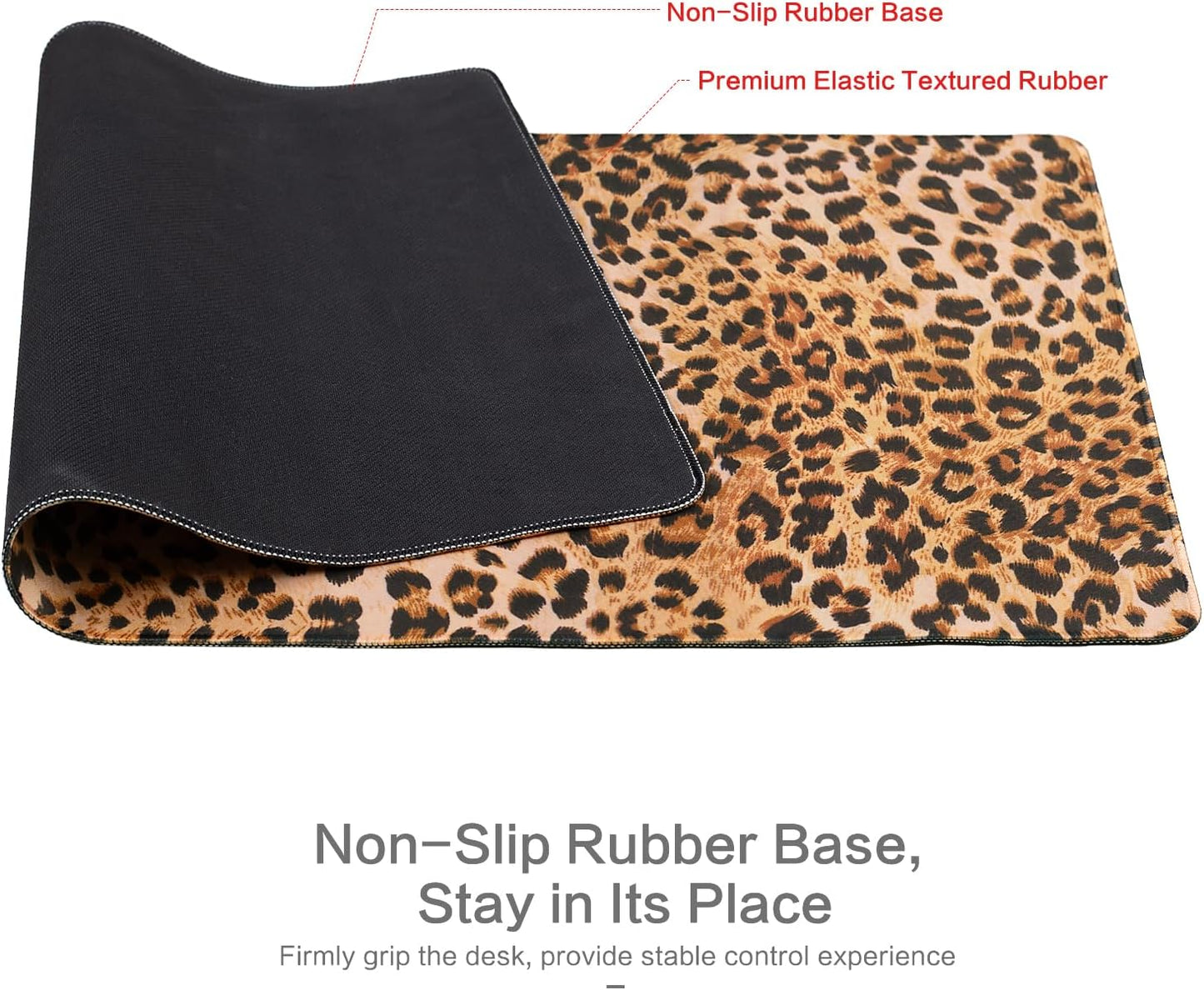 Lokigo Leopard Print Desk Pad, Brown Large Gaming Mouse Pad, Waterproof Rubber Base Mousepad for Desk with Stitched Edges DeskMatt for Laptop Gaming Office Work Study, 31.5"x15.7", Cheetah