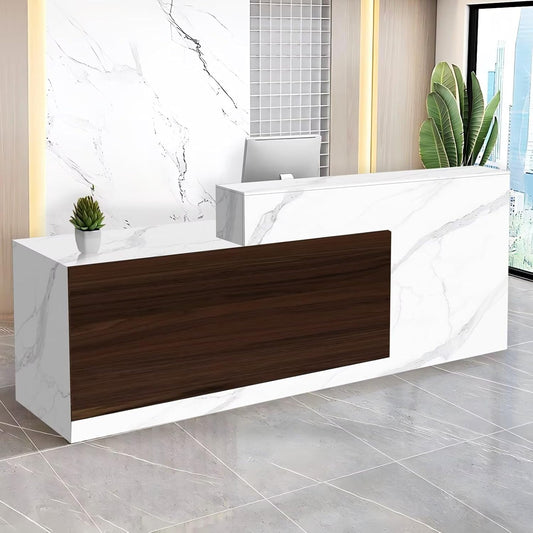 Reception Desk with Counter Modern Checkout Counter with Lockable Drawer Keyboard Tray Receptionist Desk for Office Salon Reception Table L Left 63inch/160cm