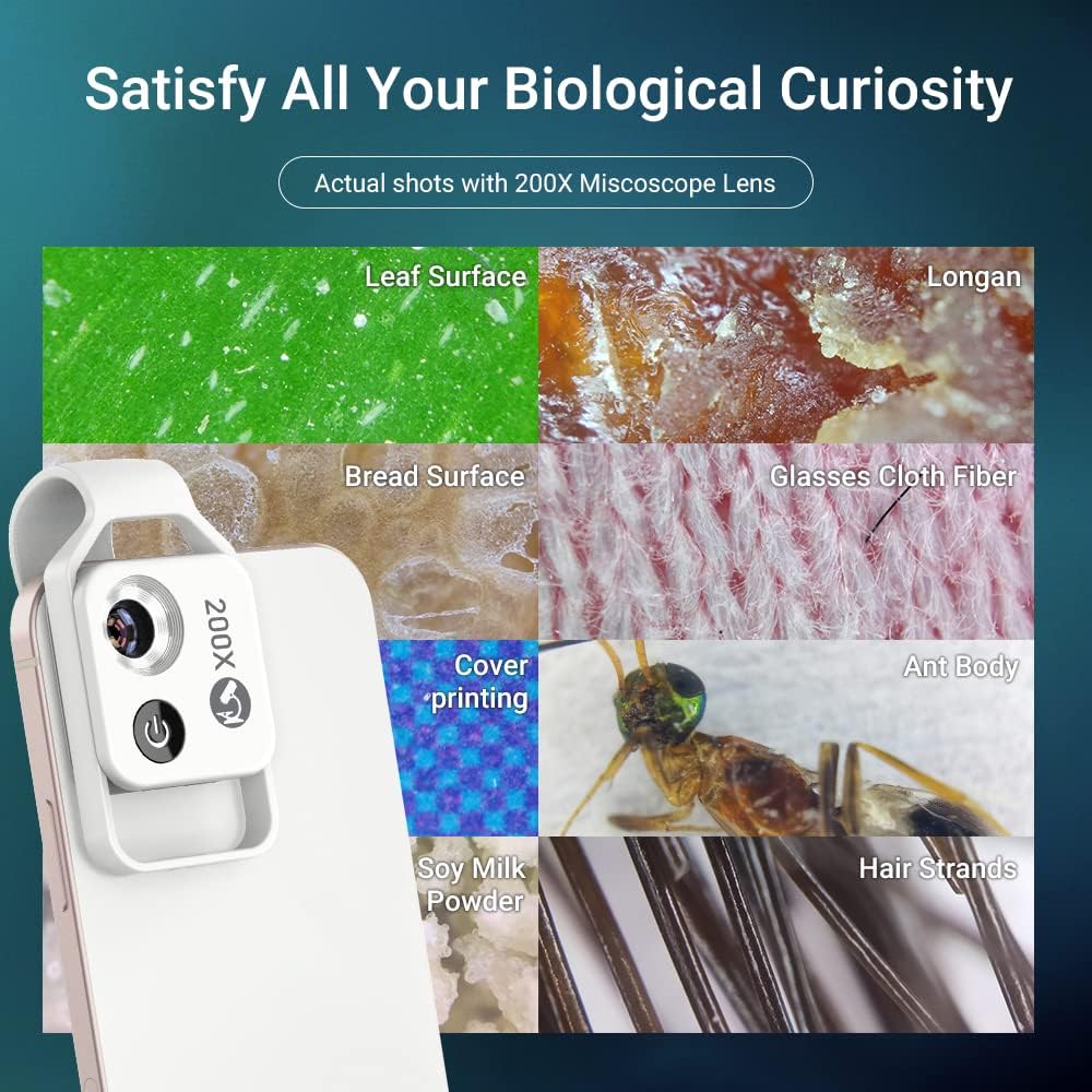 200X Magnification Microscope Lens withCPL Mobile LED Light Micro Pocket Macro Lenses for iPhone Samsung All Smartphones (Black with CPL)