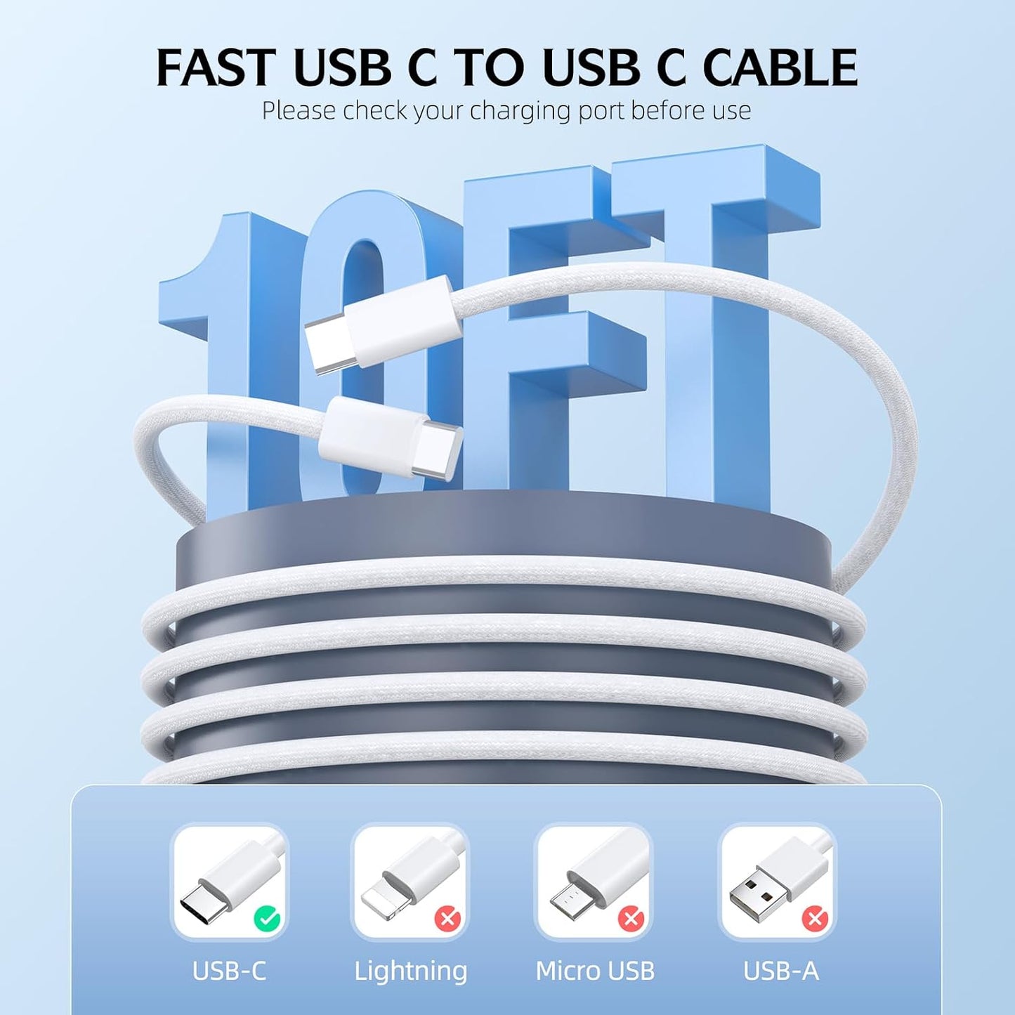 Fast Charging iPhone 16 Pro Charger,2-Pack 10 FT Long USB C Charger Woven Cable with 20W USBC Fast Charger for iPhone 16e/16 Pro/16 Pro max/16 Plus/16/iPhone 15/15 Pro/15 Pro Max/15 Plus,iPad Pro