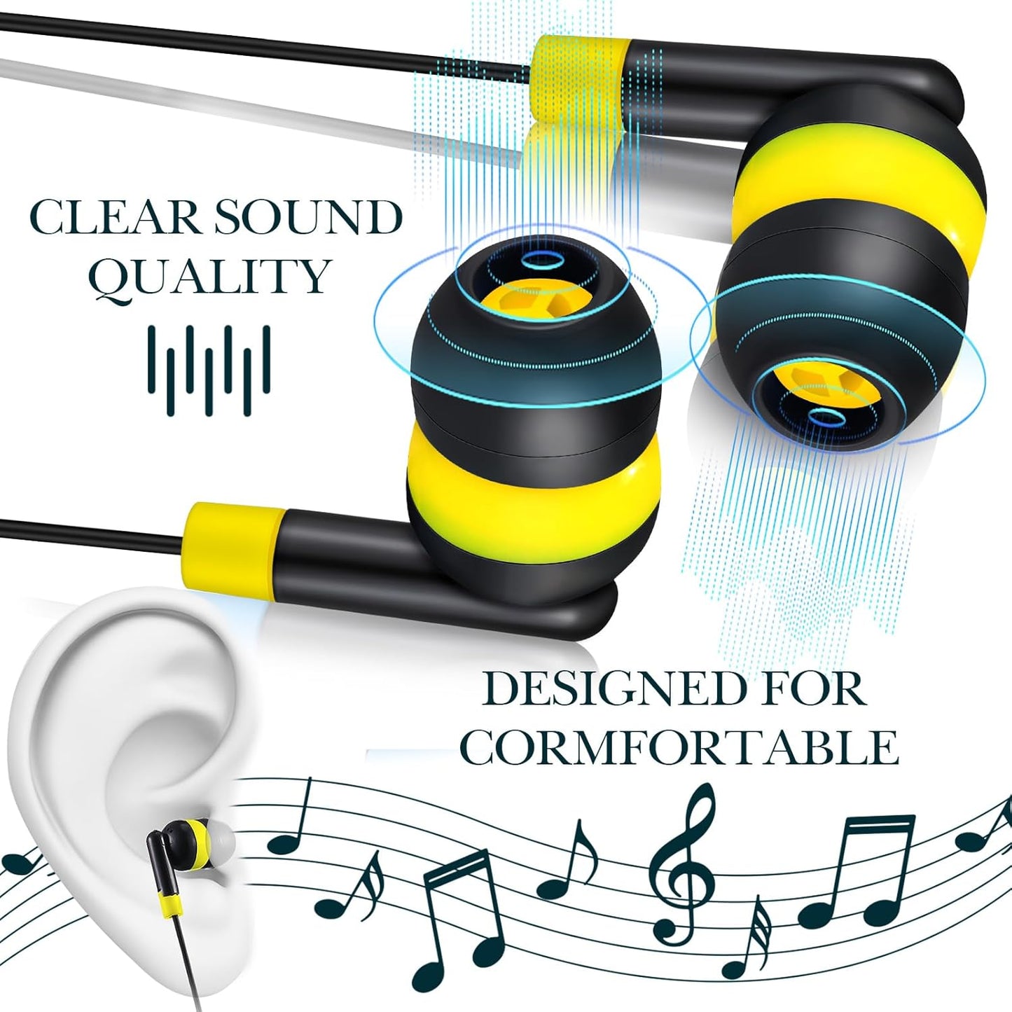 Kanayu 100 Pack Wired Earbuds Bulk for Classroom Ear Headphones Wired Basic Student Earbuds No Microphone with 3.5mm Jack for Kids Class Laptop School Library, Individually Bagged(Colorful)