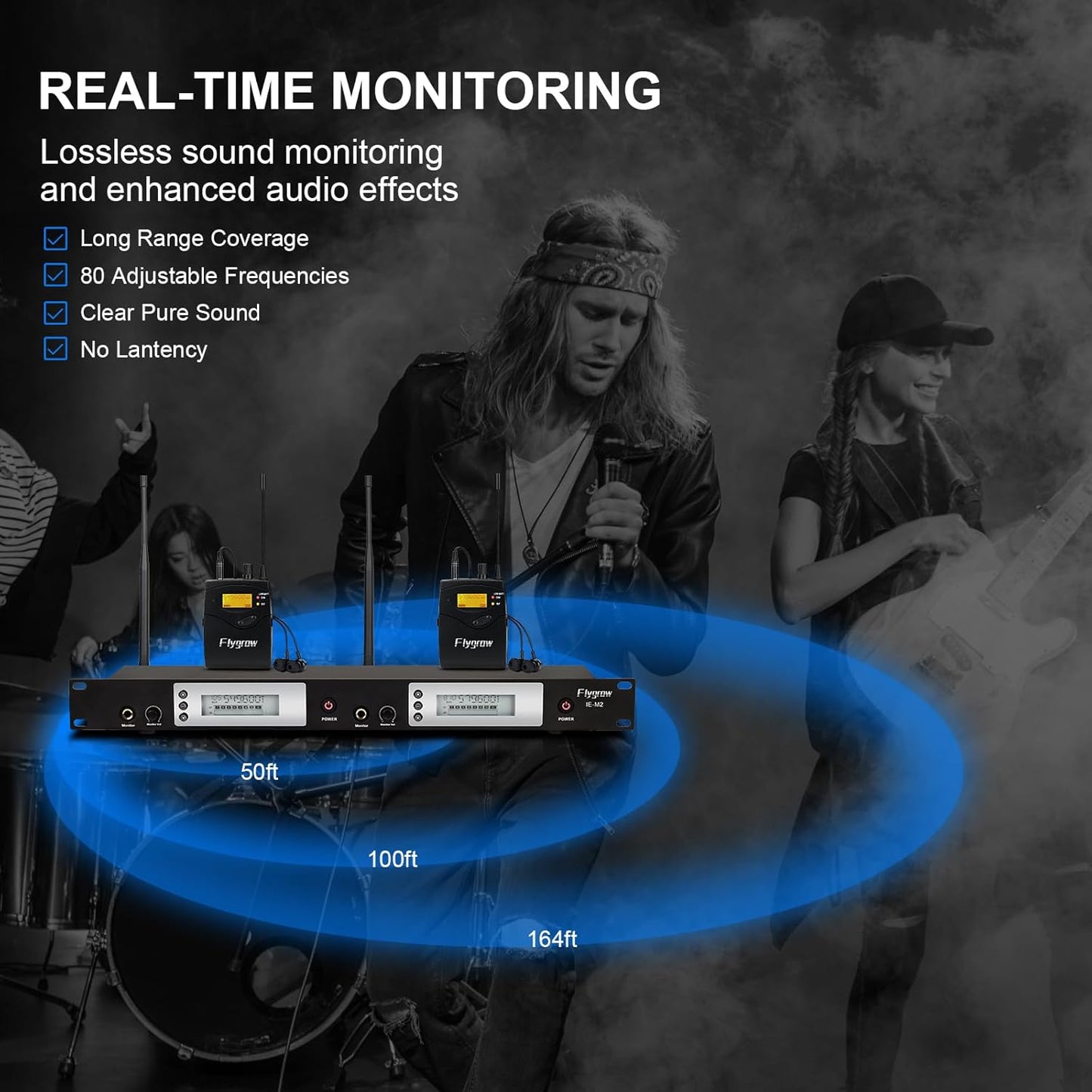 UHF Dual Wireless in-Ear Monitor System with Earphone, Metal Wireless IEM System, Sturdy Bodypack Receiver, 80 Adjustable Frequencies,164ft Range, Ideal for Stage & Studio (2 Bodypack)