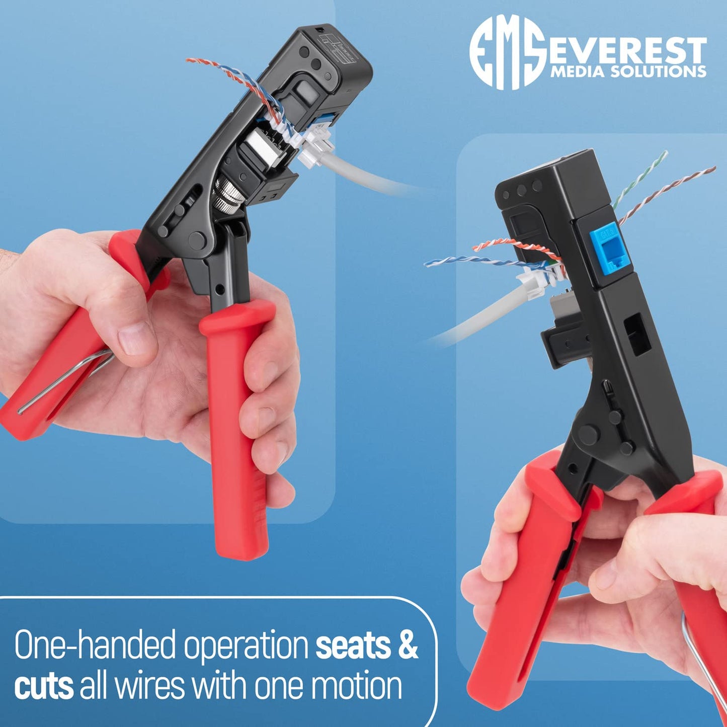 Everest easyJACK - 45° Angled Speed Termination Keystone Tool Set - with 20-Pack of RJ45 Cat6 Keystone Jacks in Orange (Slim Profile Design) - Time Saver Network Punch Down Tool Cat6