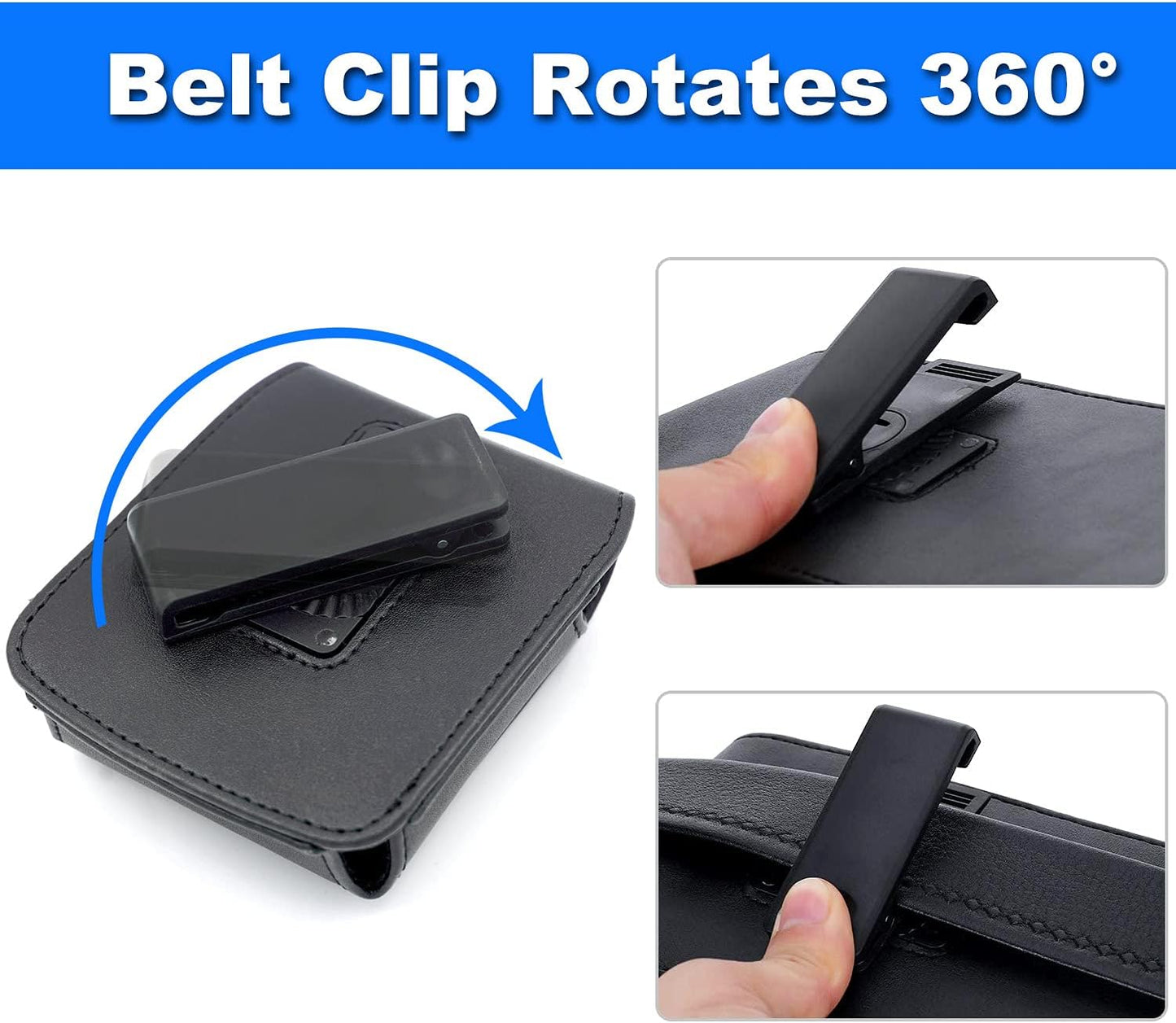 BECPLT for Galaxy Z Flip7 /6/5/4/3 Z Flip 5G Case 360 Rotating Leather Pouch Belt Case Holster for Motorola Razr 40 Ultra /40 Motorola Razr 5G Razr 2022/2019 -Black