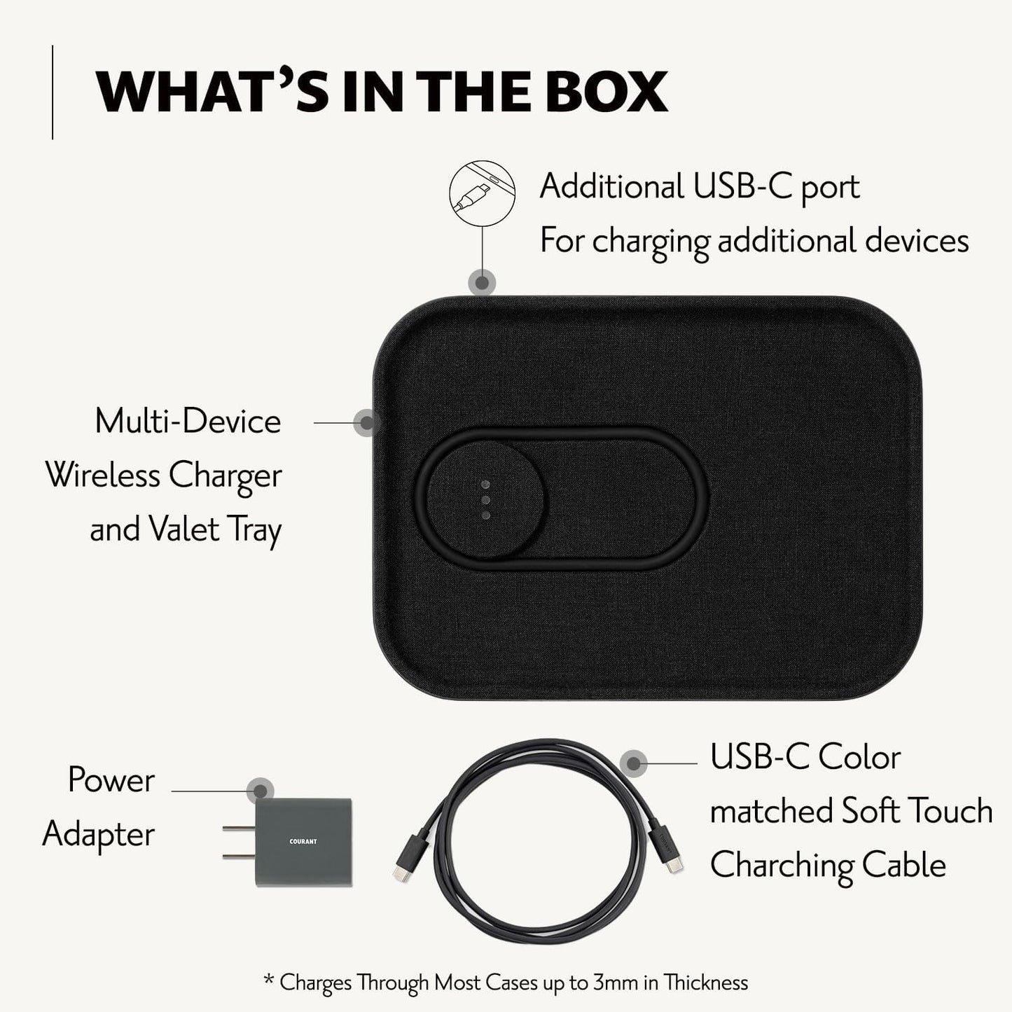 Courant MAG:3 Charger and Tray - Belgian Linen, Multi-Device Charger Compatible with MagSafe iPhones 16, 15, 14, 13, 12 or Wireless AirPod Cases (Charcoal)
