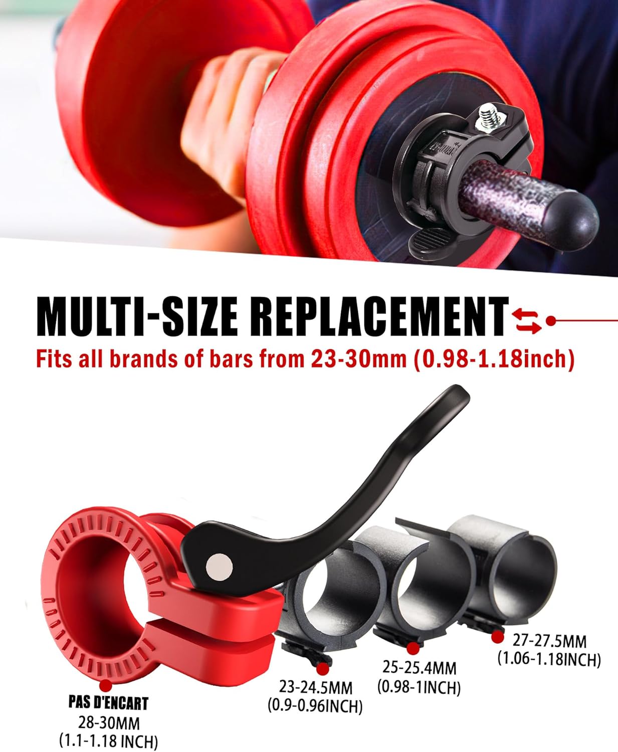 Narrow Barbell Clips 2.5cm Width for Olympic Bars, 0.9-1.18inch Adjustable Weight Clamps, Quick Release Locking Collars for Weightlifting