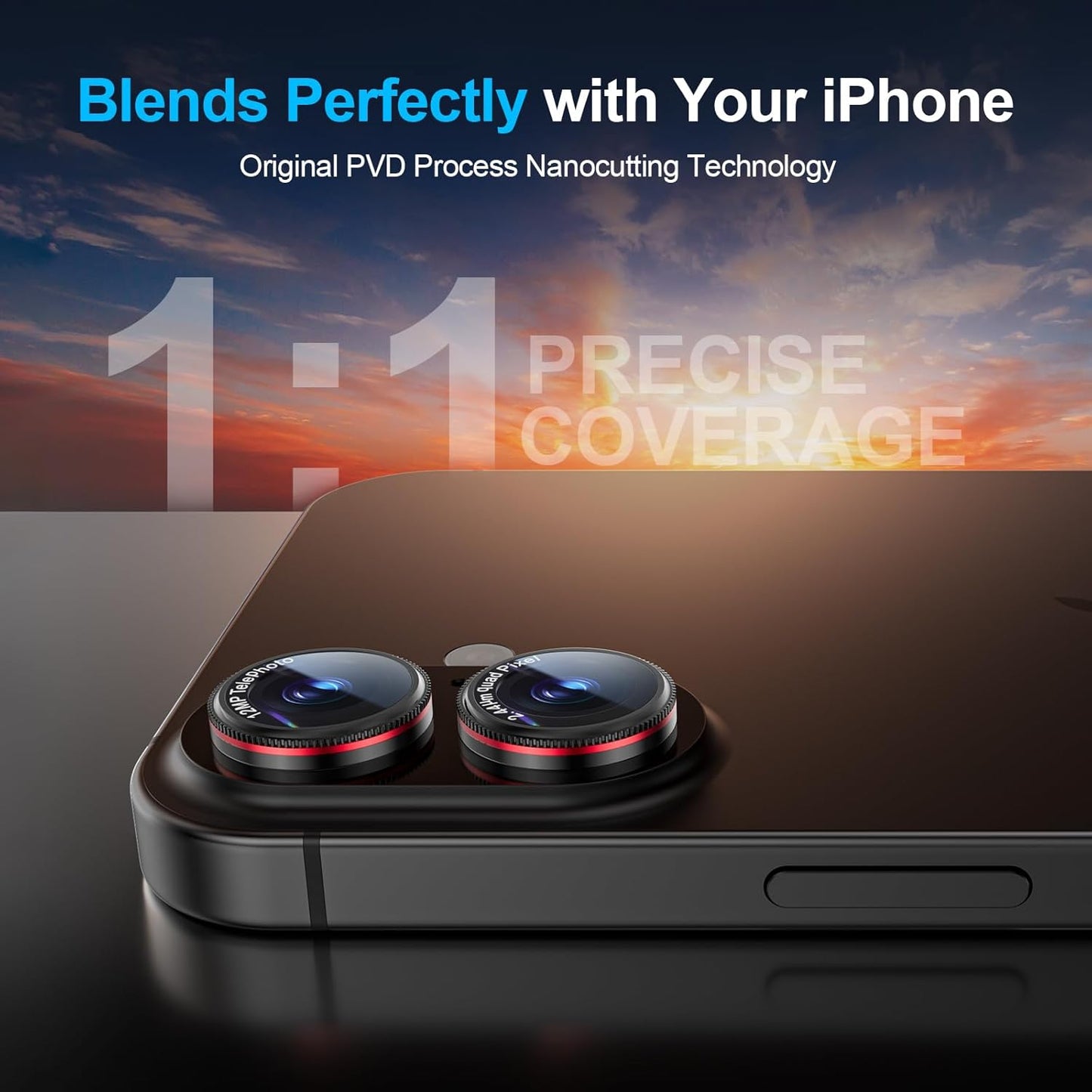 X-it 2 Pack Camera Lens Protector, Shatterproof Anti-Scratch Ultra HD Mechanical Gear Camera Protector, Anti-Glare 9H Tempered Glass Lens Protector for iPhone 16/iPhone 16 Plus, Case Friendly,BlackRed