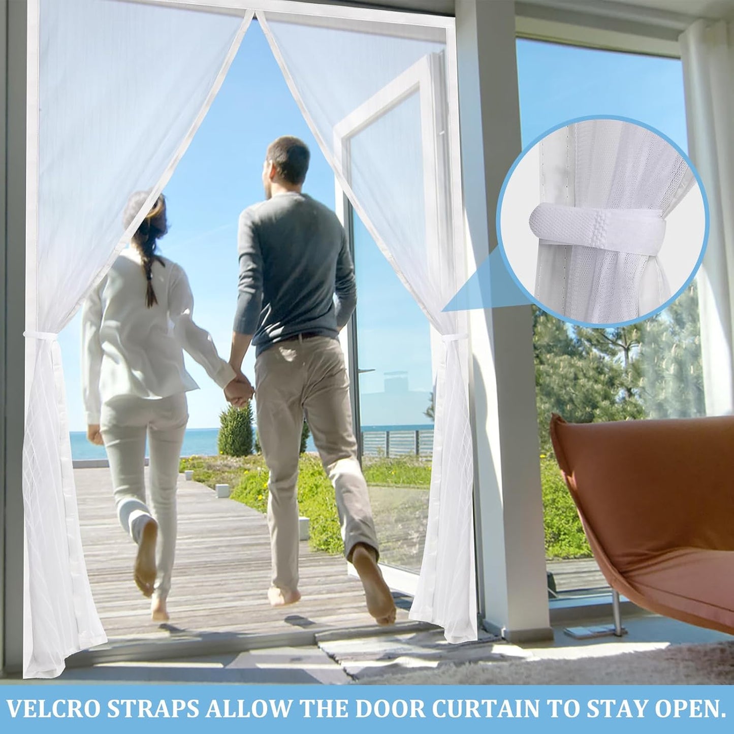 Magnetic Screen Door - Self Sealing, Heavy Duty, Hands Free Mesh Partition Keeps Bugs Out Let Breeze in- Pet and Kid Friendly - Keep Open Feature (White, Fit Door Size 34 x 80 Inch)