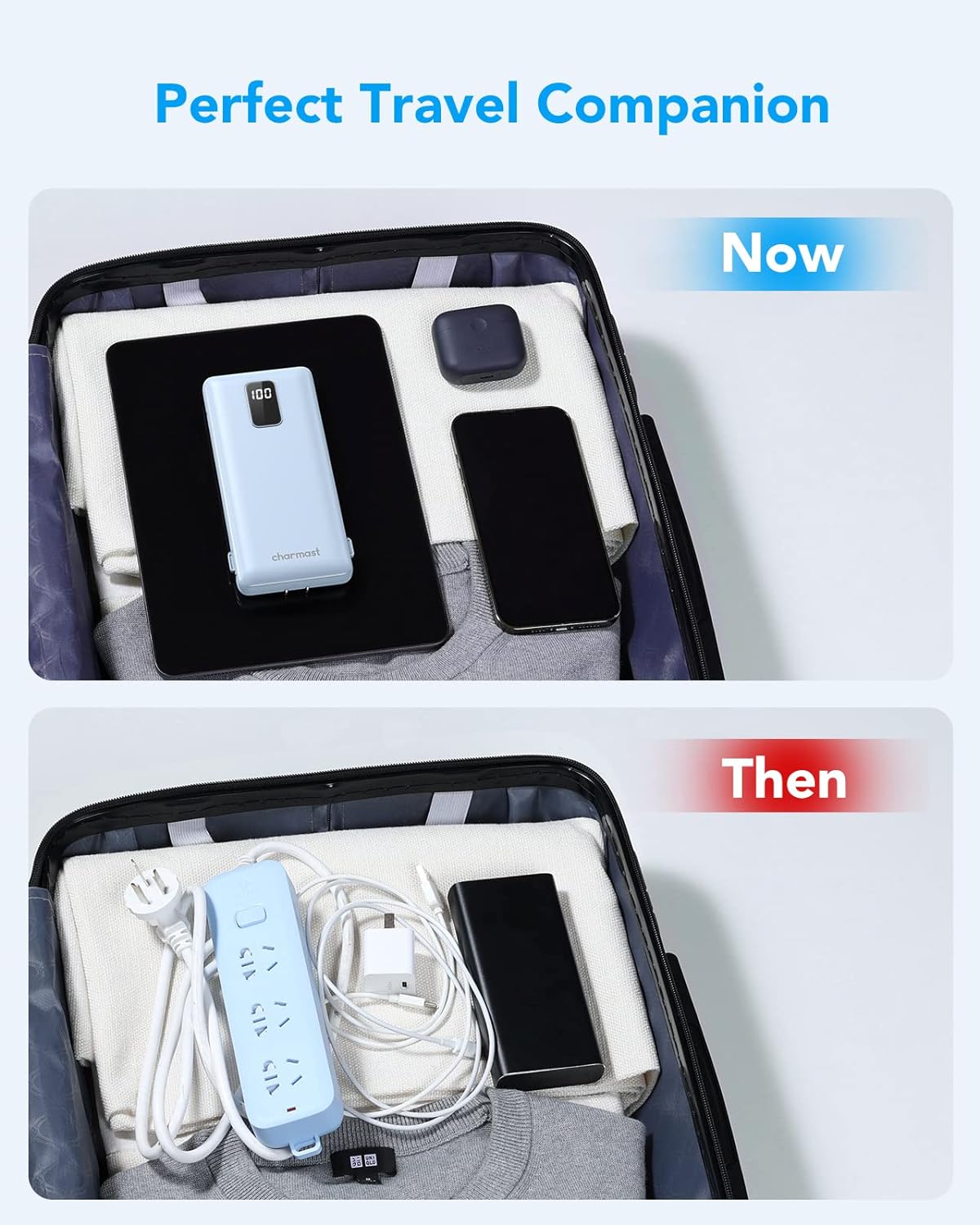 charmast Portable Charger with Built-in Cables & Wall Plug, 10000mAh Portable Power Bank, External Battery Pack Travel Essentials Compatible with iPhone 16/15/14/13, Samsung, iPad etc