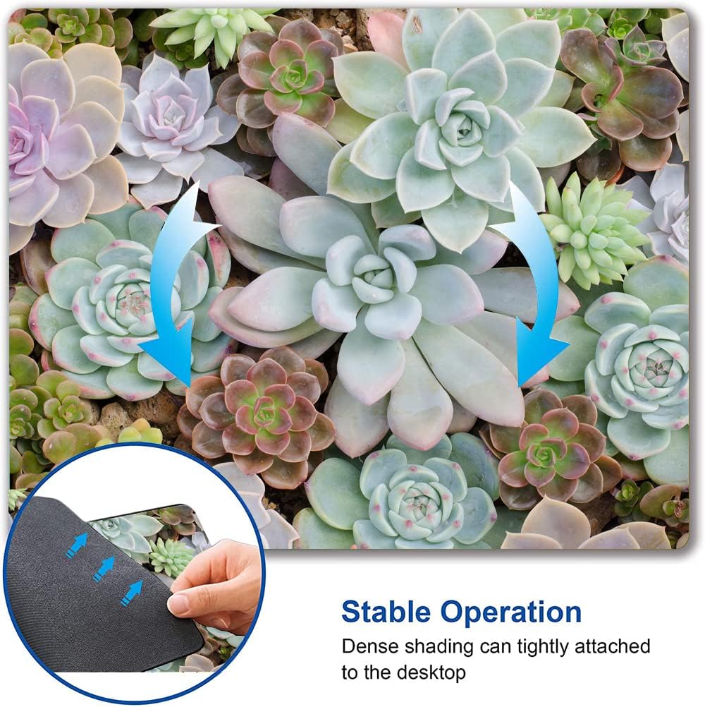 Cute Succulents Mouse Pad, Natural Plants Mousepad for Design, Anti-Slip Rubber Base Wireless Mouse Pads for Laptop