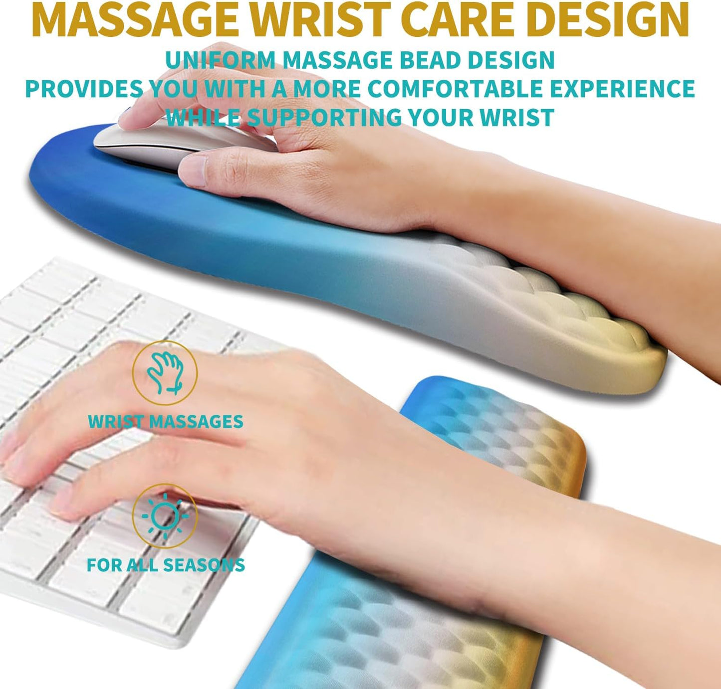 Hokafenle 2 in 1 Ergonomic Mouse Pad Wrist Support & Wrist Rest for Computer Keyboard Set, with Relieve Carpal Tunnel Pain Massage Bulge and Full Memory Gel Design (2In1 Set, Morning Sky)