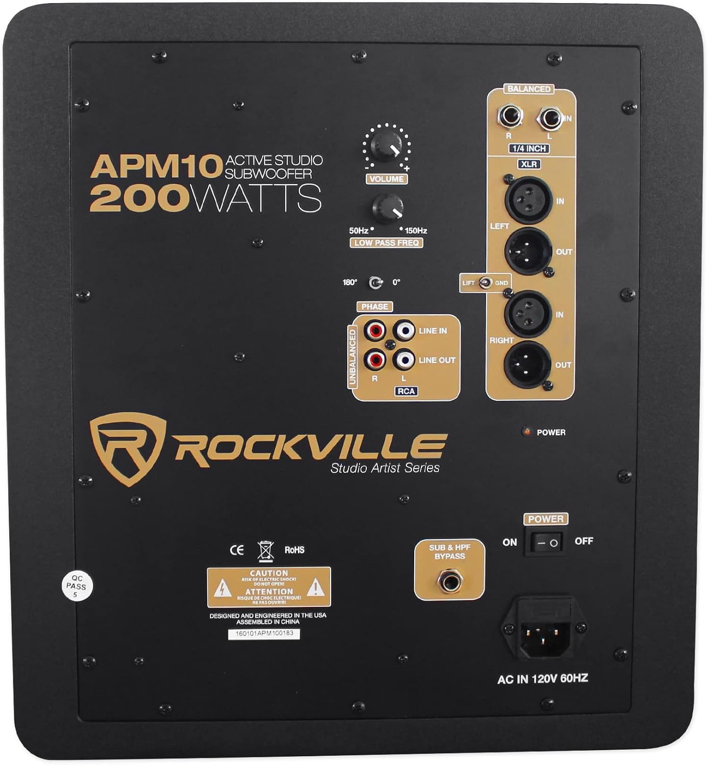 Rockville APM10W Active Studio Subwoofer in White, 10", 400W, MDF Wood, RCA/XLR/Optical, Front-Firing Port, Perfect for Studios and Music Production
