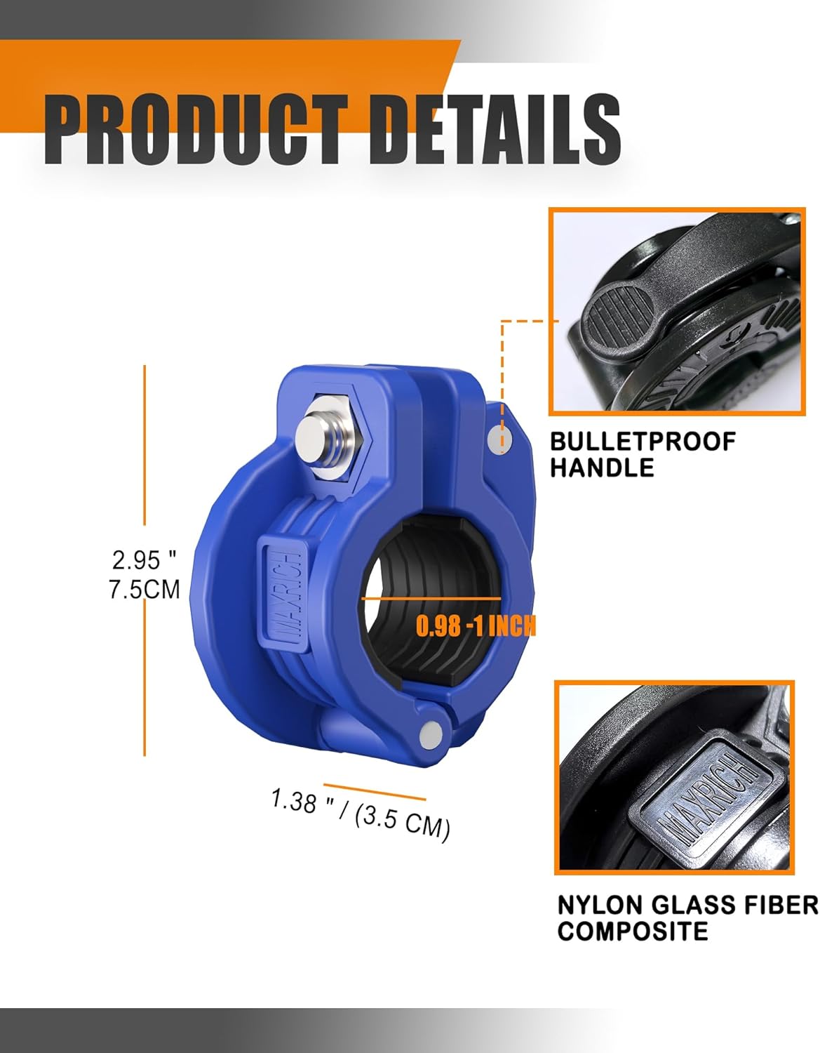 MAXRICH T Barbell Clamp 1 inch Multiple Sizes & Adjustable Weight Clips for Barbell Quick Release Barbell Clips|Barbell Collar Bar Locks for Weight Lifting (Blue 0.9-1.18inch)