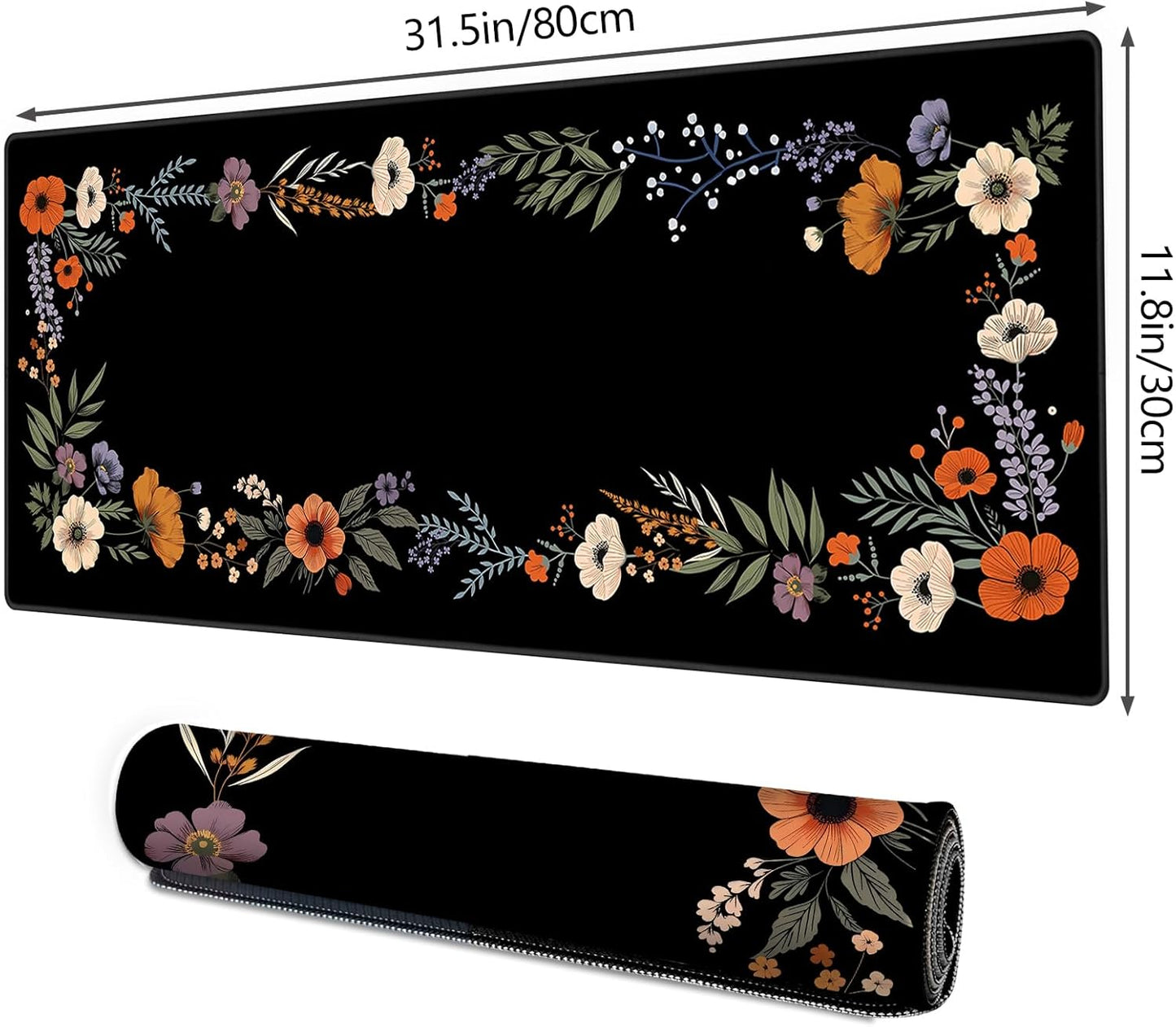Galdas Gaming Mouse Pad XXL XL Large Long Extended Big Mousepad Non-Slip Rubber Keyboard Desk Pad with Stitched Edges for Laptop Home Office (31.5x11.8x0.08 Inch)-Floral Flower