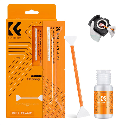 K&F Concept Professional Full Frame Sensor Cleaning Kit, Digital Camera Lens Cleaner Kit - 20ml Sensor Cleaner & 10 X 24mm Double-Tipped Full Frame Sensor Cleaning Swabs