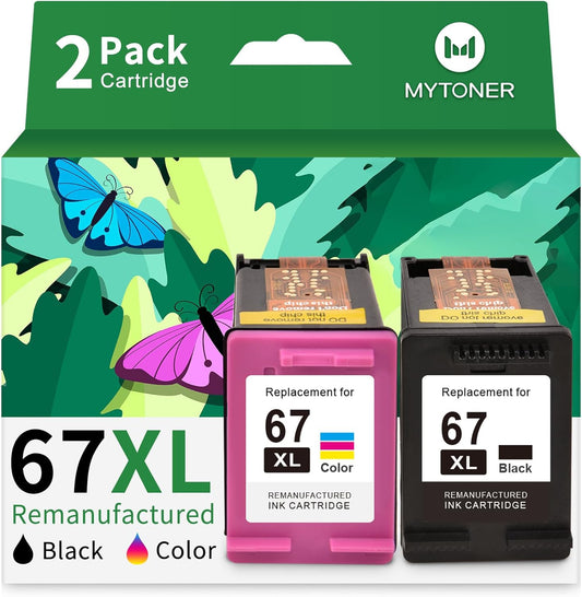 MYTONER 67 Ink Remanufactured Ink Cartridge Combo Pack Replacement for HP 67 Ink 67XL for DeskJet 2755e 2755 2700e 2700 2734e 4155e Envy 6055e 6400 6000 Envy Pro 6458 6452 Printer (2 Pack)