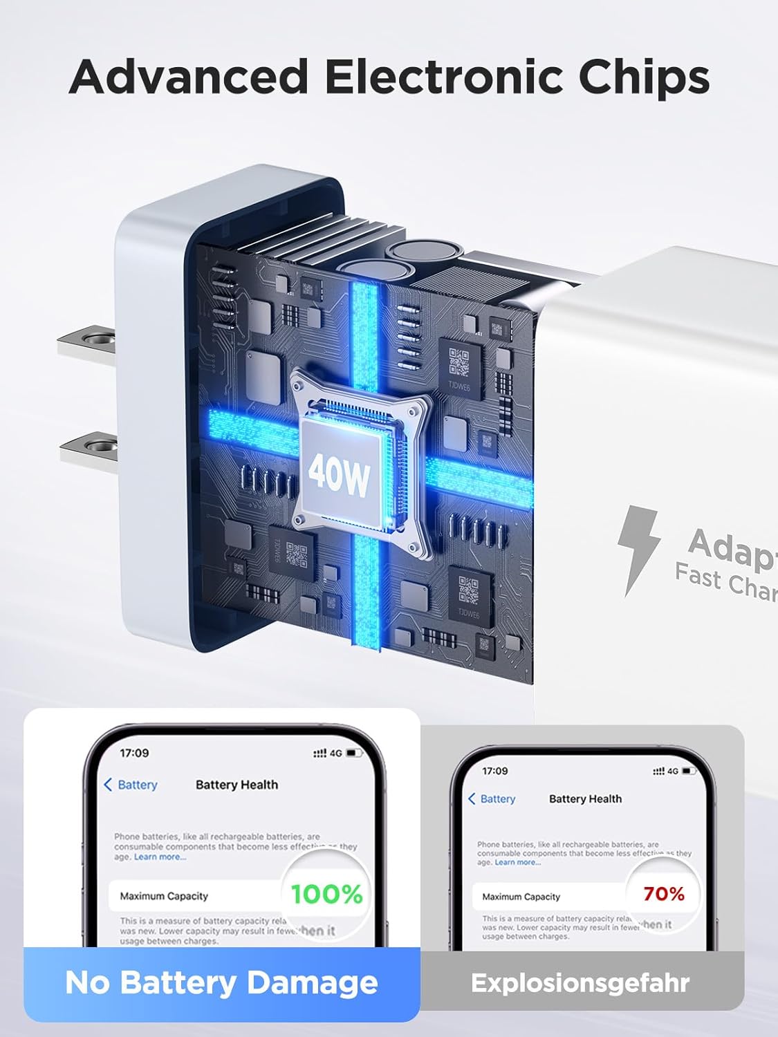 2 Pack USB C Wall Charger, 40W 4-Port USB C Fast Charger Block Dual Port QC+PD 3.0 Power Adapter, Multiport Type C Brick Charger with Lightning Cable for iPhone 14 13 12 11 Pro Max XS XR X 8 7 6 Plus