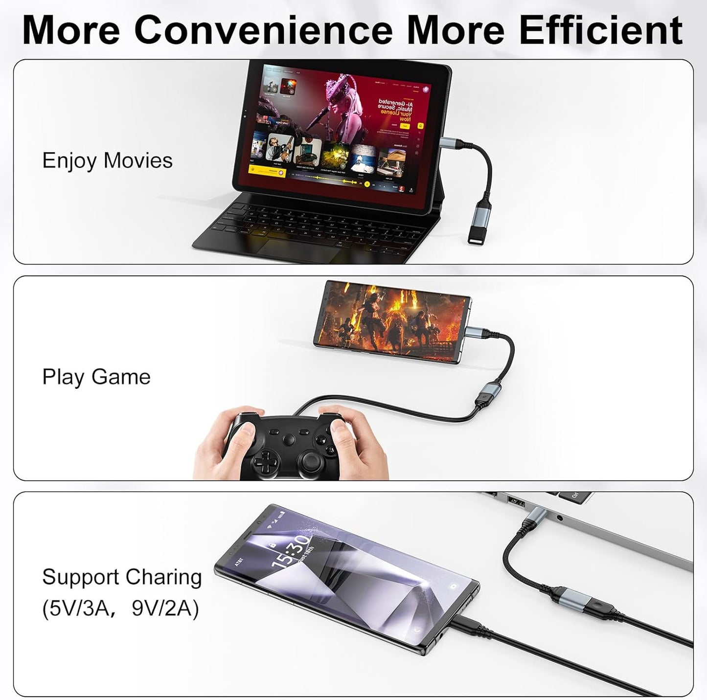 USB to USB C Adapter, Fast 5Gbps USB 3.0 OTG Adapter, USB A Female to Type C Dongle for iPhone 16/15, MacBook Pro/Air, iPad Pro/Air, Galaxy, Pixel and More